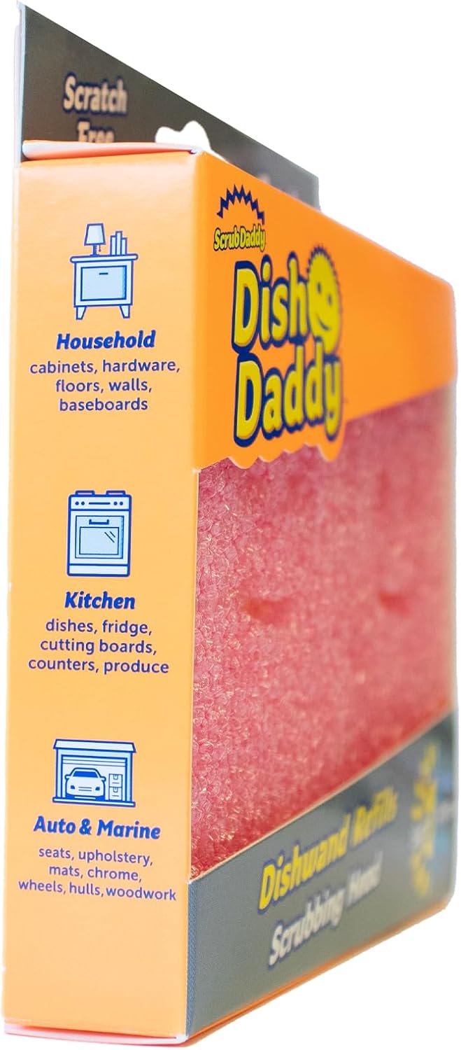 Scrub Daddy Dish Wand Scrubbing Brush Replacement Heads, Soap Dispensing Brushes, Texture Changing Washing Up Sponges, Detachable Dish Daddy Head Sponge Refills, Pink 2 Pack