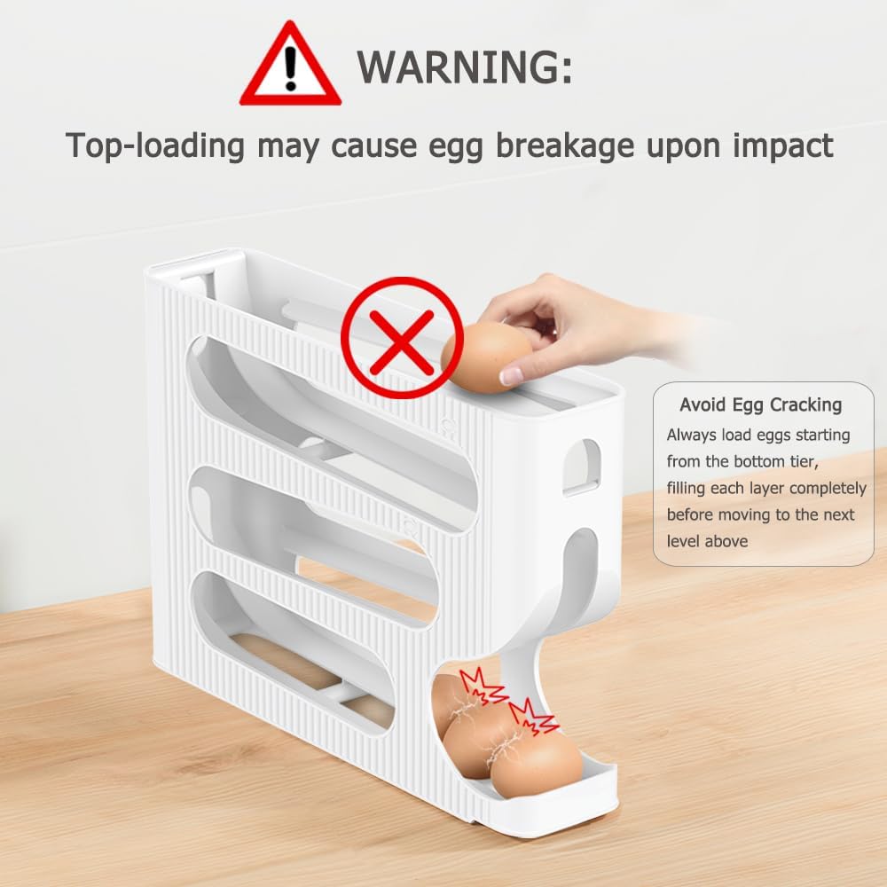 Sotfamily Egg Holder for Fridge, Automatic Rolling Egg Dispenser for Refrigerator, Countertop, Kitchen - Space-saving Egg Roller/Organizer/Storage/Container/Tray - 1 Pack for 28 Large Size Eggs