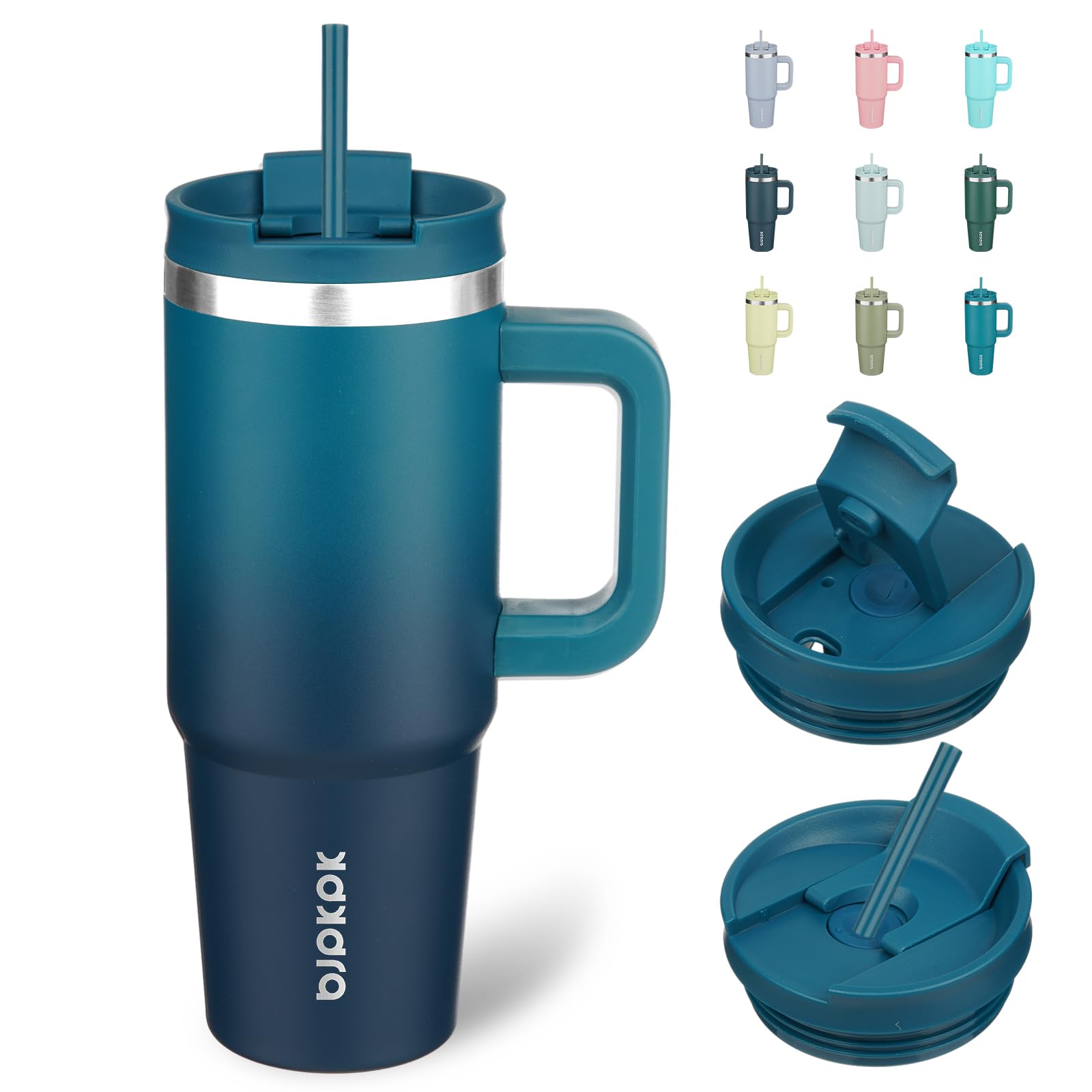 BJPKPK Tumbler With Handle And Straw 30oz Insulated Tumbler Cups With Lid Stainless Steel Travel Coffee Mug,Indigo Black