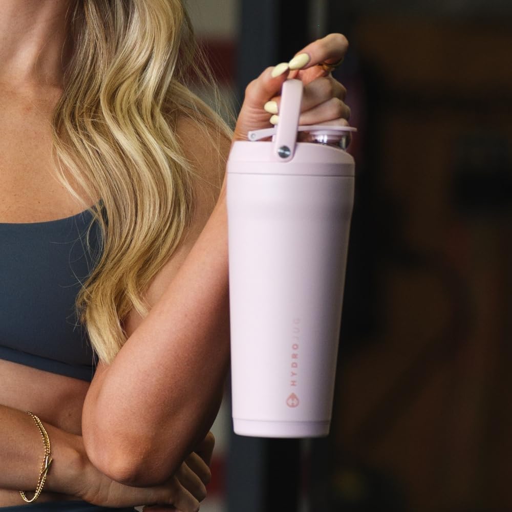 HydroJug 24 oz New Stainless Steel Shaker – Insulated, Leakproof, BPA-Free with Silent Mixing Grate – No Clumps, No Noise – Premium Shaker for Fitness, Sports & Everyday Use, Pink Sand