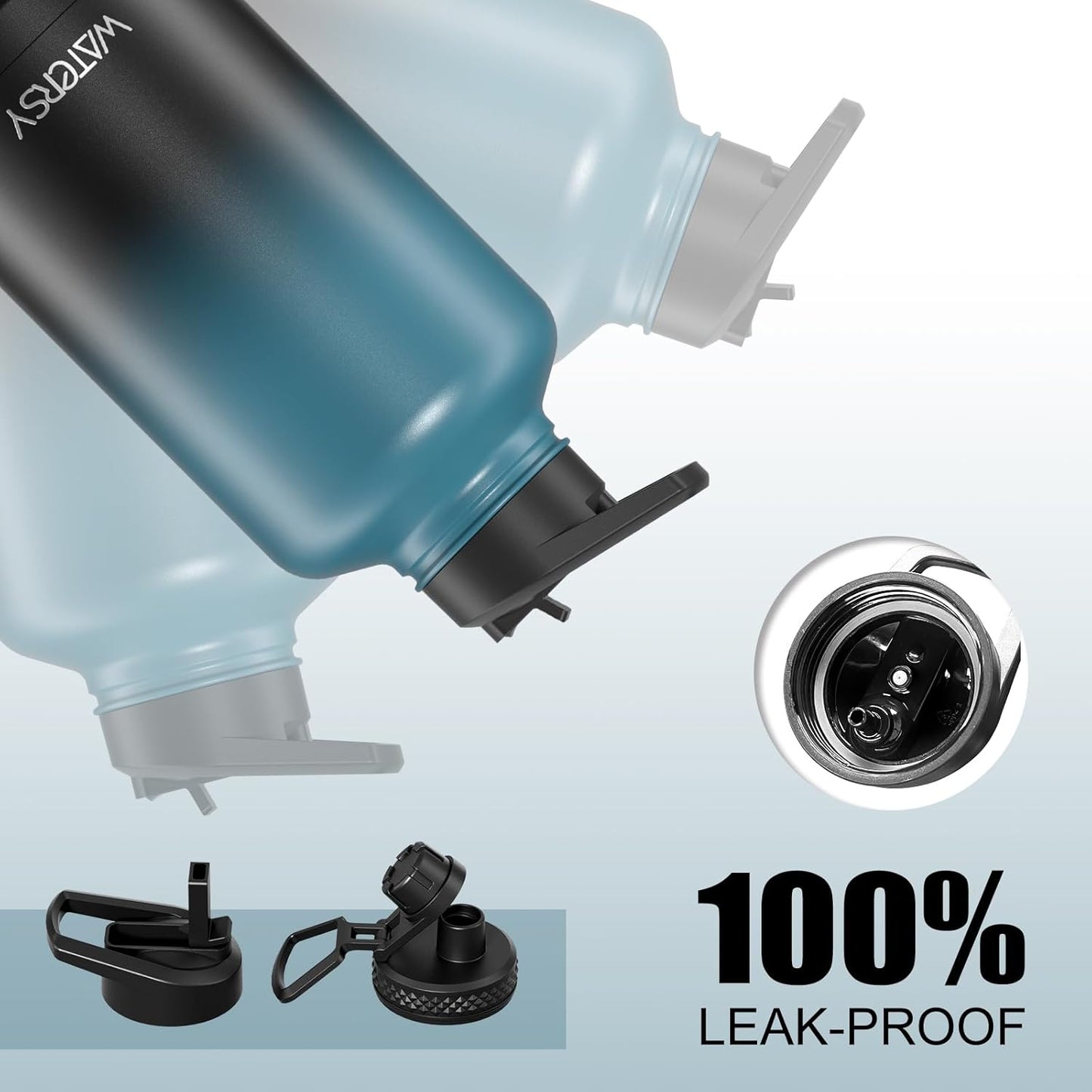 64oz Insulated Water Bottle (Cold for 48 Hrs),BPA Free&Leak Proof,Half Gallon Stainless Steel Water Flask,Water Jug with Straw Spout Lids for Gym,Hiking,Camping,Black Blue