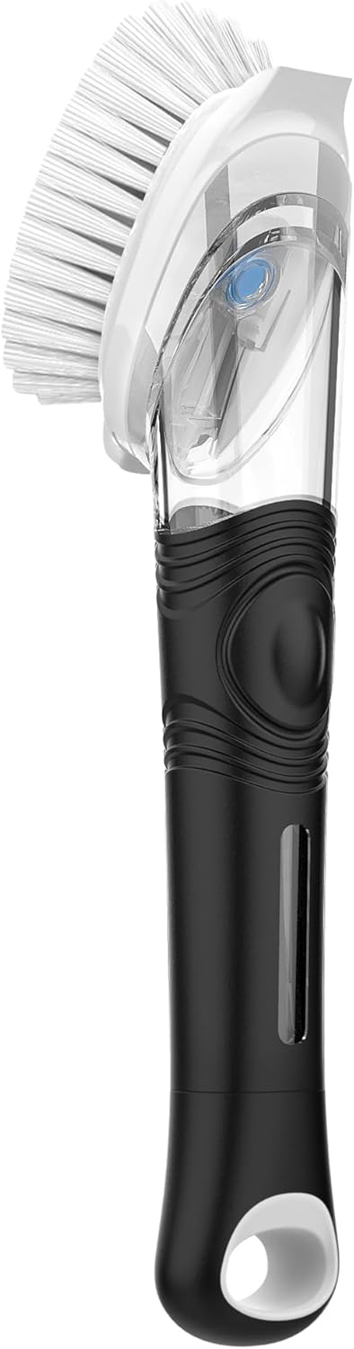 Soap Dispensing Dish Brush, Kitchen Brush for Pot Pan Sink Cleaning, Black