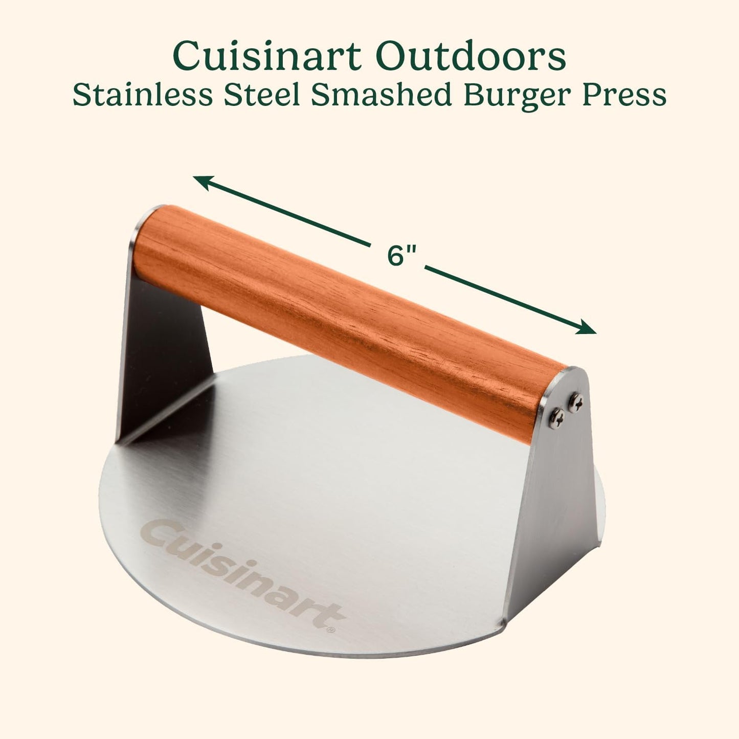 Cuisinart 6" Stainless Steel Smashed Burger Press, Juicy and Crispy Burgers for BBQs, Cookouts
