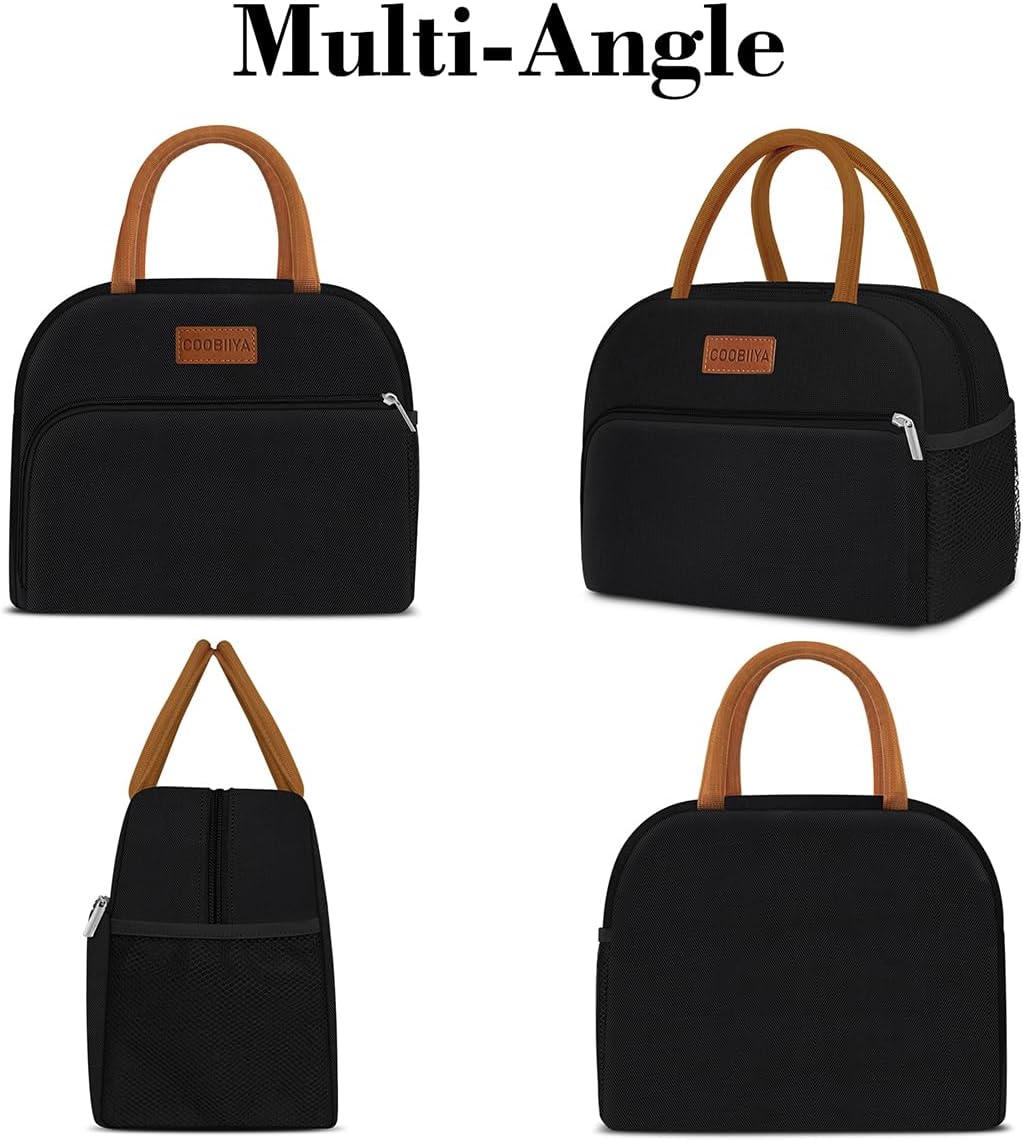 Coobiiya Lunch Box Lunch Bag for Women Men,Reusable Cute Lunch Pail bag,Leakproof,Insulated LunchBox Tote Compact 10L, Cooler Lunch Container for Work Travel Office (Black)