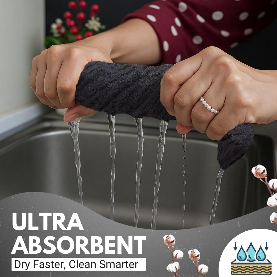 Infinitee Xclusives 100% Cotton Kitchen Towels - 15x25 Inch Ultra Soft Tea Towel, Super Absorbent Terry Dish Towels for Kitchen Linens |Grey|