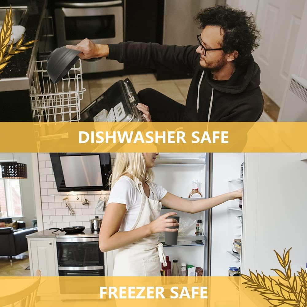 Teivio 32-Piece Kitchen Plastic Wheat Straw Dinnerware Set, Service for 8, Unbreakable Modern Dish Set - Dinner Plate/Dessert Plate/Cereal Bowl/Cup, for Apartment Essentials, Outdoor Camping,Black