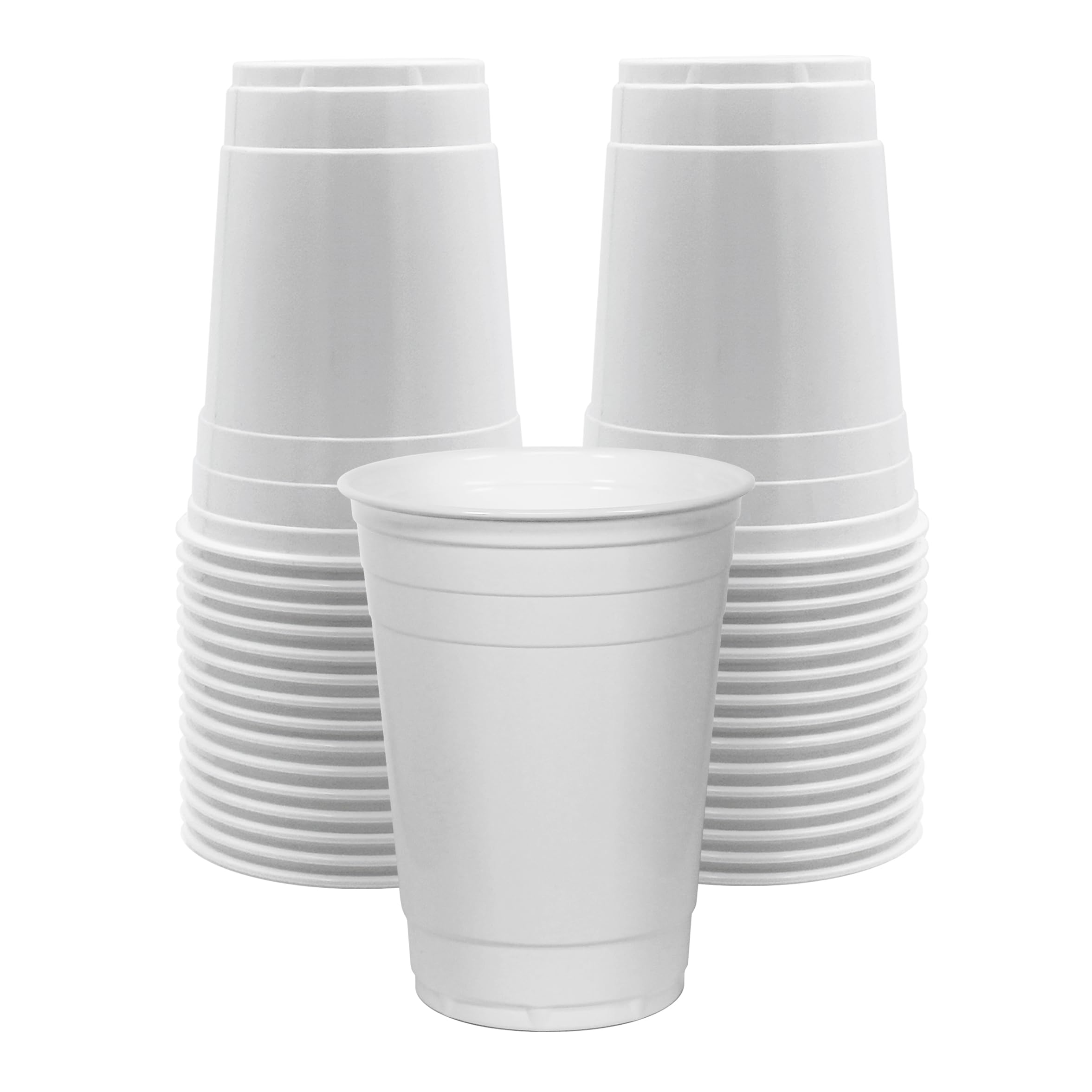 PAMI White Plastic Party Cups [Pack of 30] - 16oz Disposable Drinking Glasses- For Iced Tea, Smoothies, Punch, Beer, Cocktails - Beerpong Cups