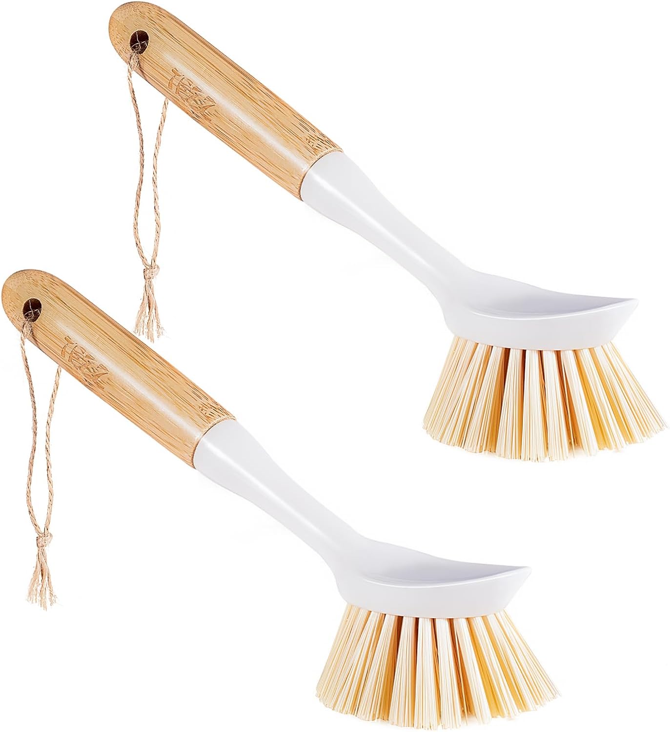 Kitchen Dish & Cast Iron Brush with Scraper, [2 Pack] Skillet Scrub Cleaner with Handle, Kitchen Cleaning Scrubber for Dishes, Pots, Cast Iron Skillet, Non-Stick Frying Pans, Sinks and House Cleaning