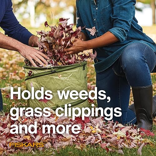 Fiskars Kangaroo Collapsible Garden Bag for Yard Waste, 10 Gallon Reusable Container for Lawn Care and Gardening