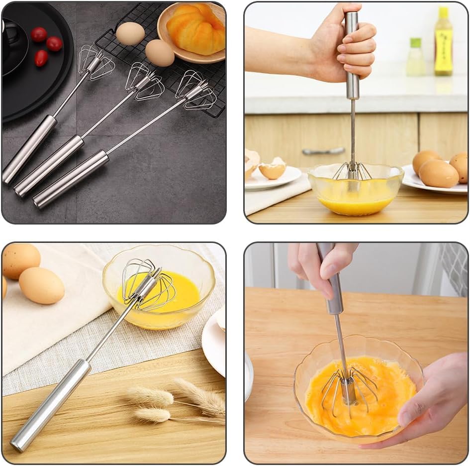 Stainless Steel Semi-Automatic Whisk, 2025 New Egg Whisk Hand Push Rotary Blender, Manual Mixer Stirrer Kitchen Tool for Blending, Whisking, Beating, Stirring (10in)