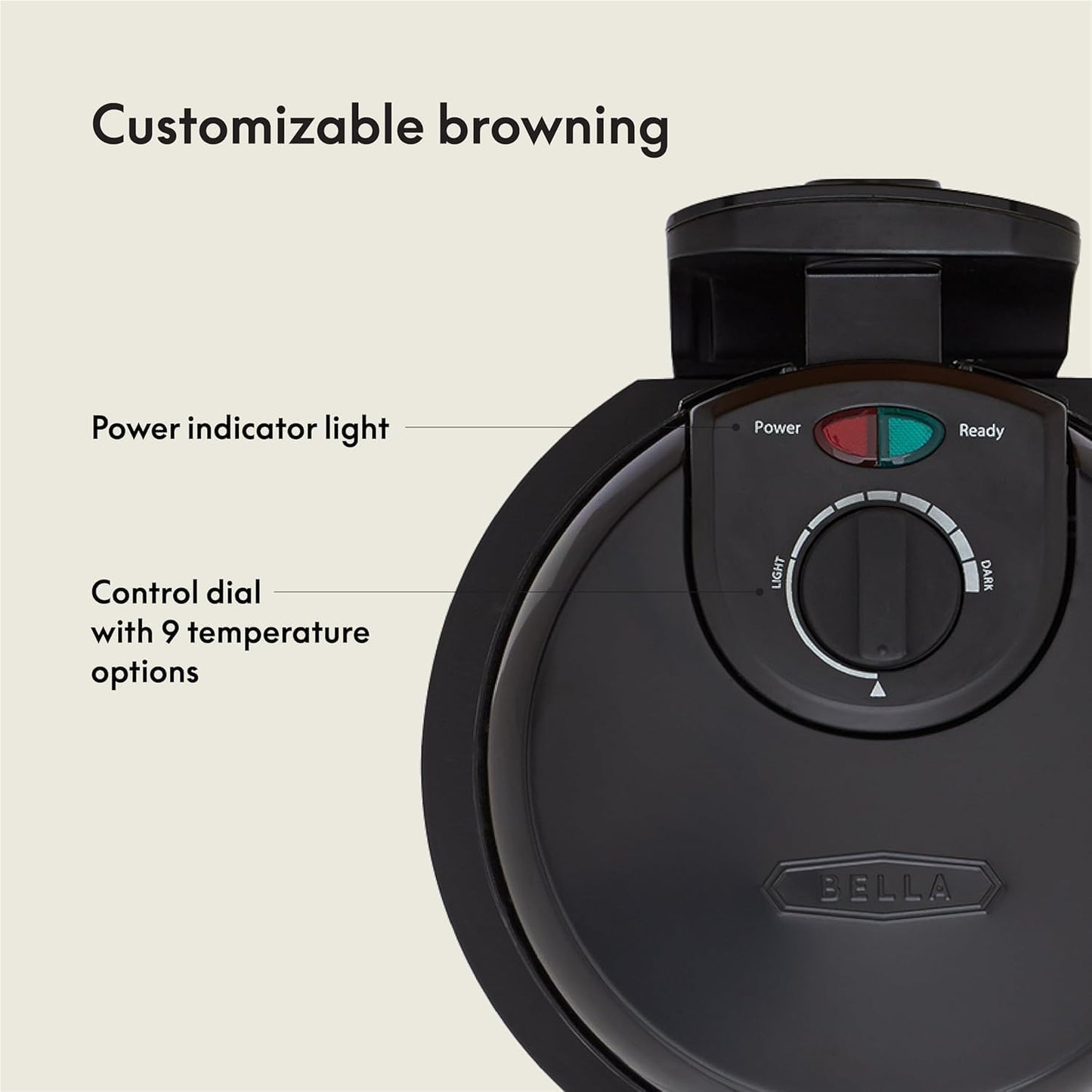 bella Classic Rotating Belgian Waffle Maker with Nonstick Plates, Removable Drip Tray, Adjustable Browning Control and Cool Touch Handles, Black