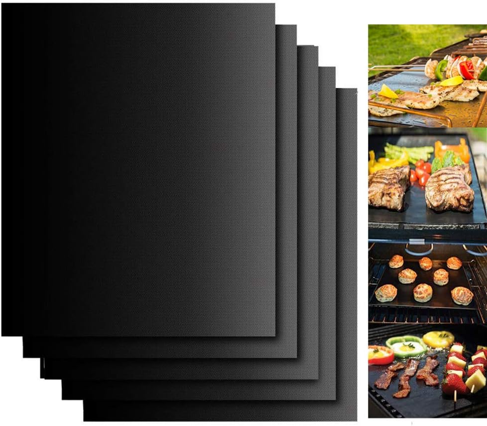 Grill Mats for Outdoor Grill, Dailyart Grill Mats Non Stick Set of 5 BBQ Grill Mat Baking Mats Teflon BBQ Grilling Accessories Reusable,Works on Gas, Charcoal, Electric Grill 15.75 x 13-Inch, Black
