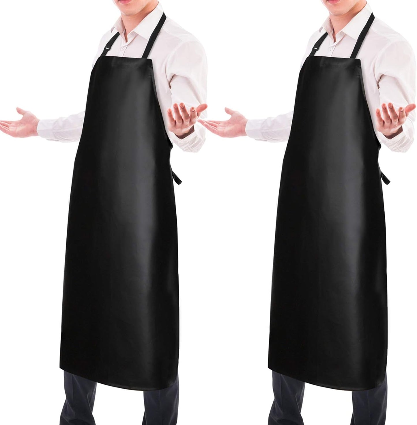 2 Pack Waterproof Rubber Vinyl Apron 40 Inch Chef Aprons for Men Heavy Duty Chemical Work Apron Extra Long Grilling Aprons with Adjustable Bib Apron for Dishwashing Lab Butcher Cooking Kitchen Black
