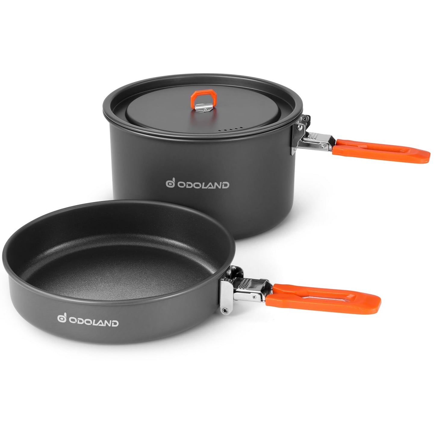 Odoland Camping Cookware Mess Kit, Non-Stick Lightweight Camping Pot and Fry Pan Set with Mesh Bag for Backpacking, Outdoor Cooking and Picnic