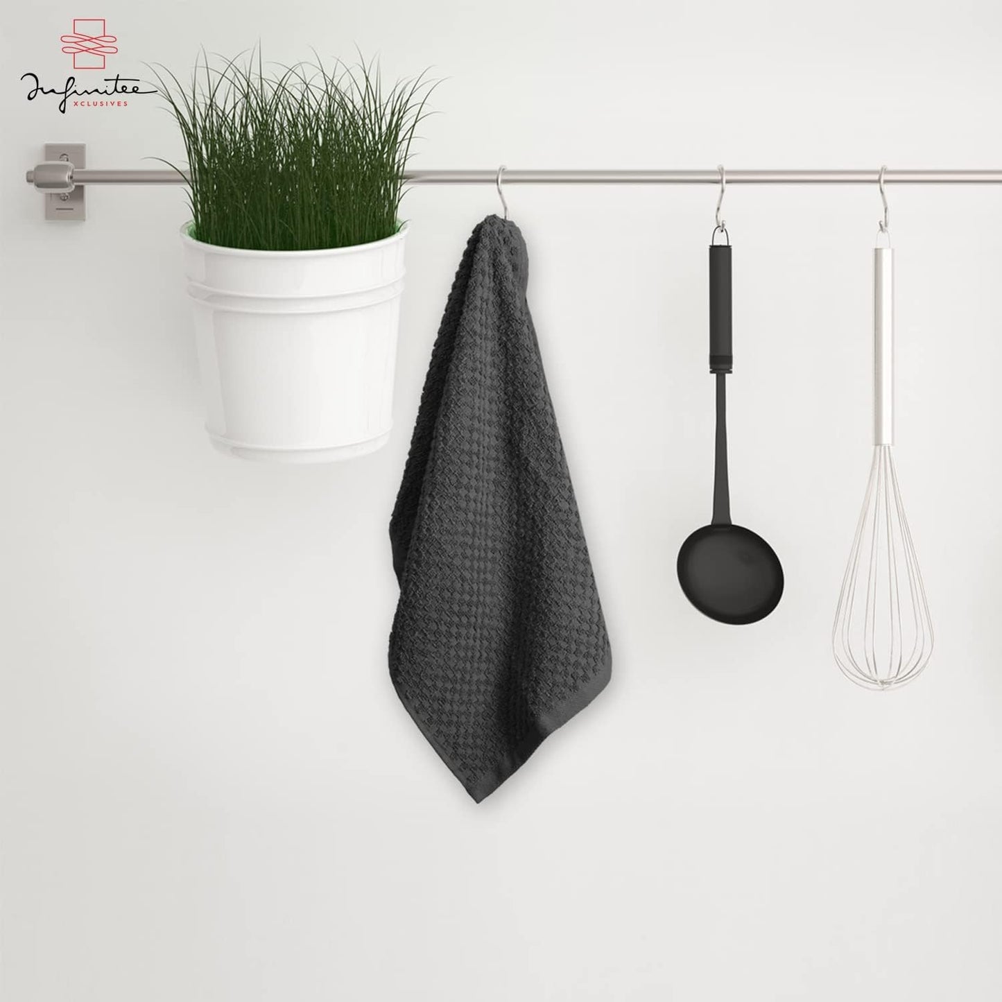 Infinitee Xclusives 100% Cotton Kitchen Towels - 15x25 Inch Ultra Soft Tea Towel, Super Absorbent Terry Dish Towels for Kitchen Linens |Grey|