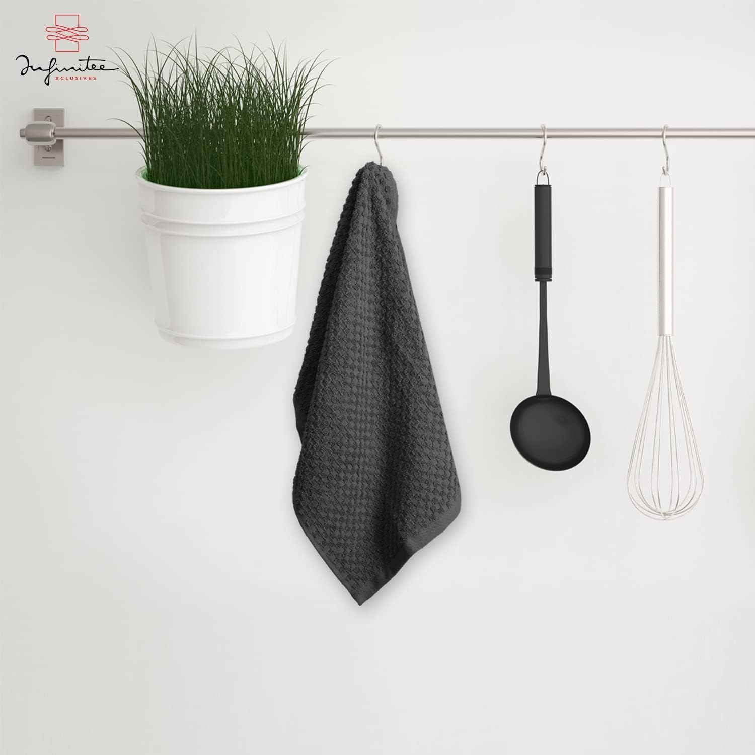 Infinitee Xclusives 100% Cotton Kitchen Towels - 15x25 Inch Ultra Soft Tea Towel, Super Absorbent Terry Dish Towels for Kitchen Linens |Grey|