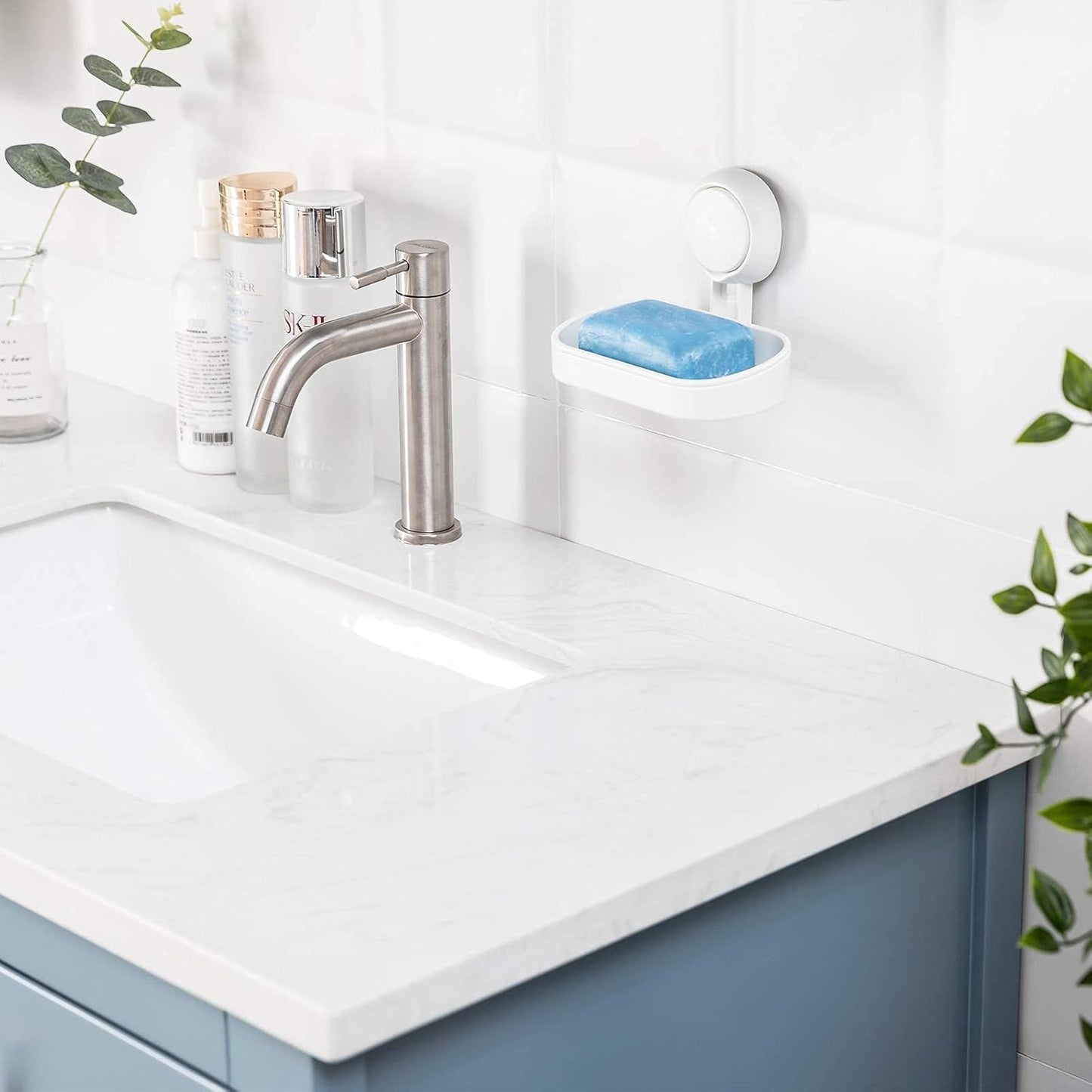 LEVERLOC Soap Dish Holder for Shower Suction Cup Wall Mounted Self Draining NO-Drilling Removable Bar Soap Sponge Holder for Bathroom Bathtub Kitchen Sink Waterproof Strong Vacuum Suction Adhesion