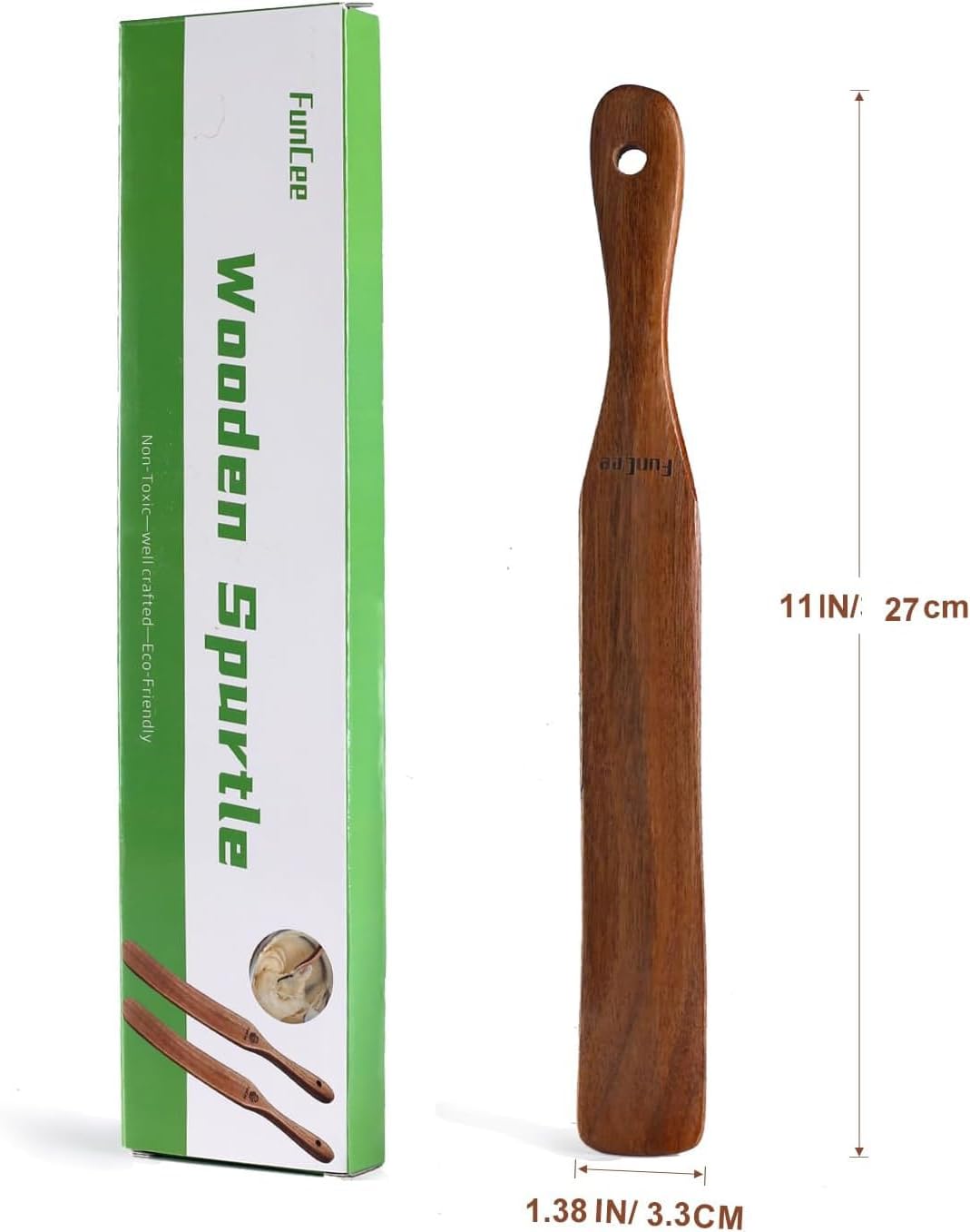 2 Pack Wooden Spurtle for Sourdough Starter, Mixing, Reaching Bottom of Jar, Dough Whisk, Long Handle Jar Spatula, Spurtles Kitchen Tools Teak Wood Kitchen Utensils kit for Baking, Cooking