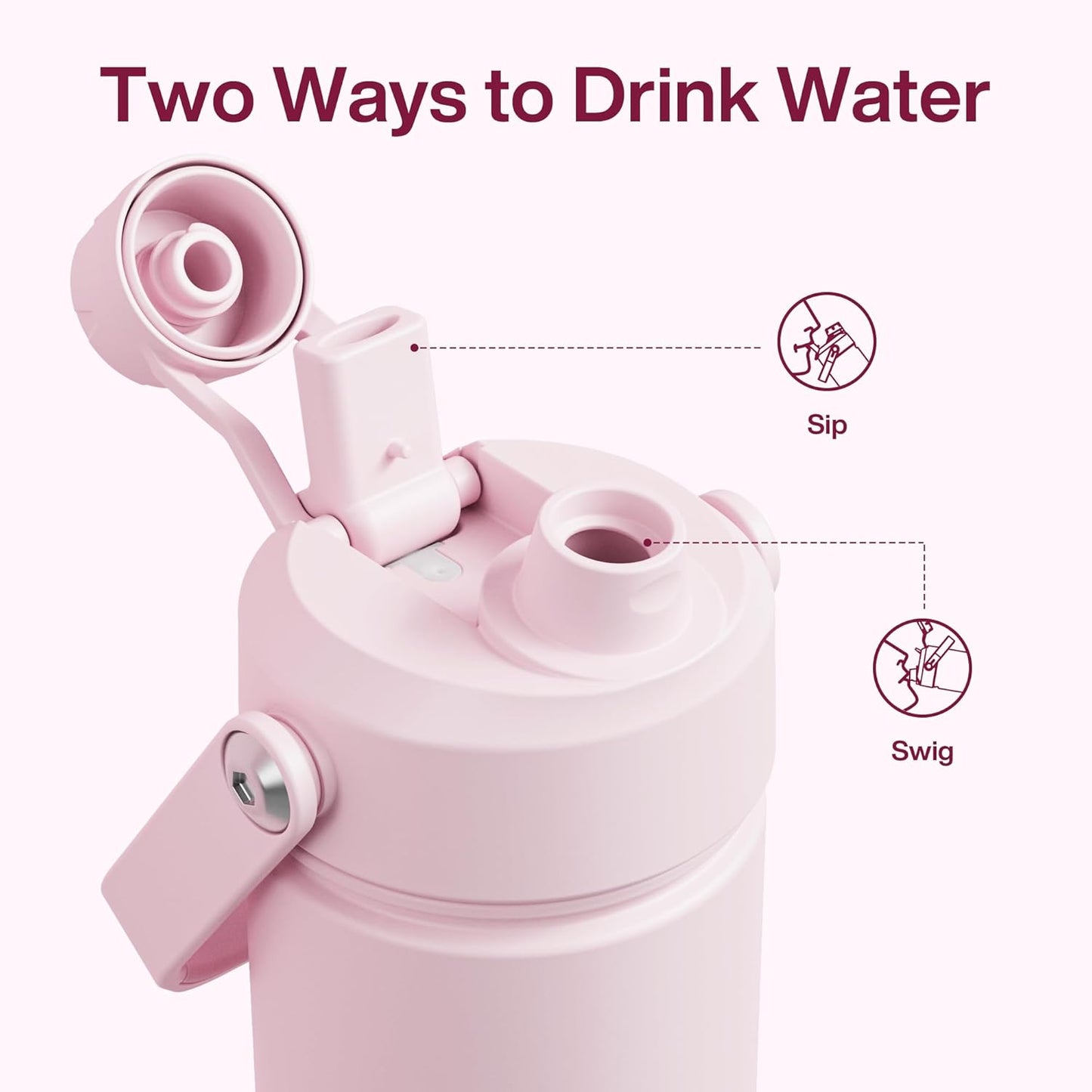 ENCOOL Insulated Water Bottle with Straw Stainless Steel Water Bottle, Leak-Proof, BPA-Free, Double Wall Vacuum Keeps Cold for 24 Hours for Sports, Travel, School (26 oz, Cotton Candy)