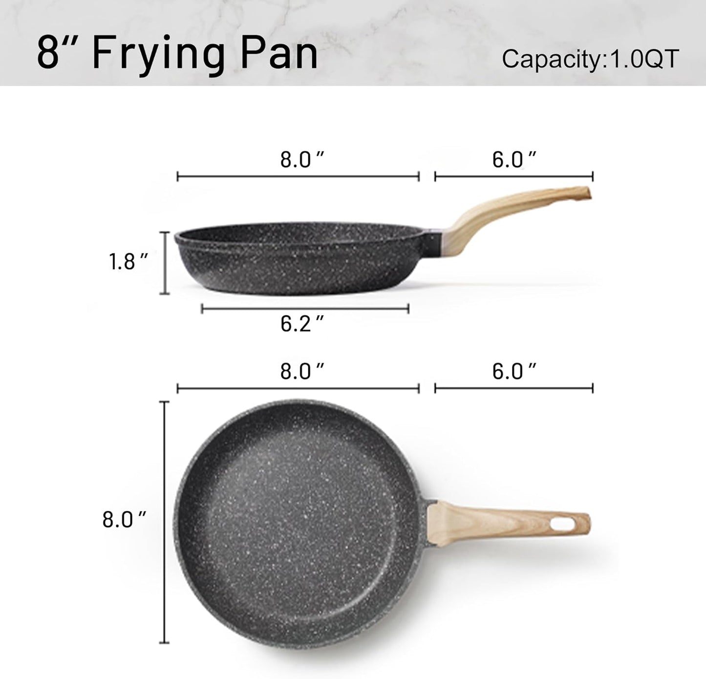 CAROTE Nonstick Frying Pan Skillet,Non Stick Granite Fry Pan Egg Pan Omelet Pans, Stone Cookware Chef's Pan, PFOA Free,Induction Compatible(Classic Granite, 8-Inch)