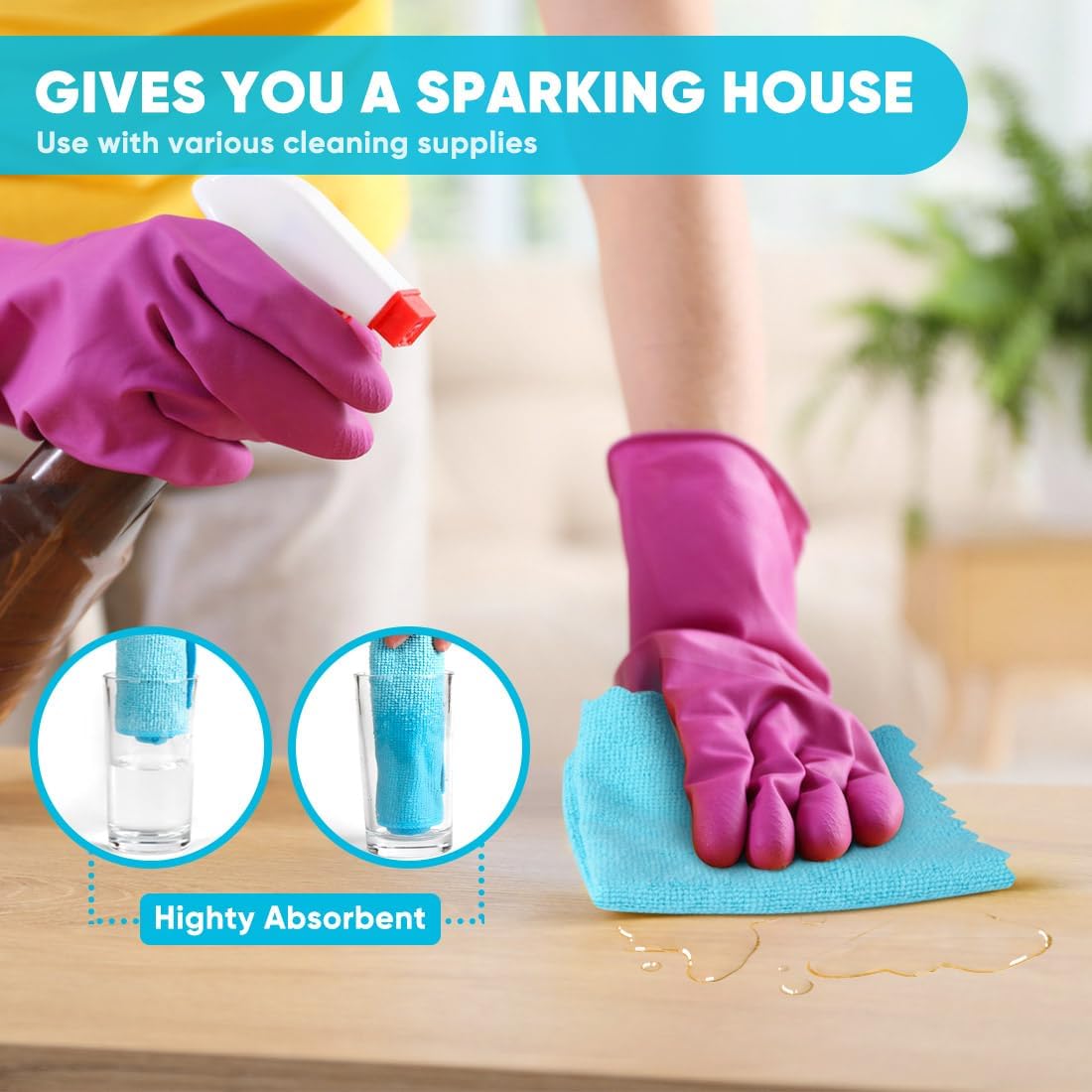 Orighty Microfiber Cleaning Cloth, 24 Pack Highly Absorbent Cleaning Rags, Household Cleaning Supplies, Reusable Lint Free Cloths Microfiber Rag for House, Kitchen, Car Care, 12x11 inch