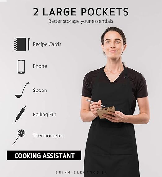 Syntus Adjustable Bib Apron with 2 Pockets Cooking Kitchen Aprons for Women Men Chef