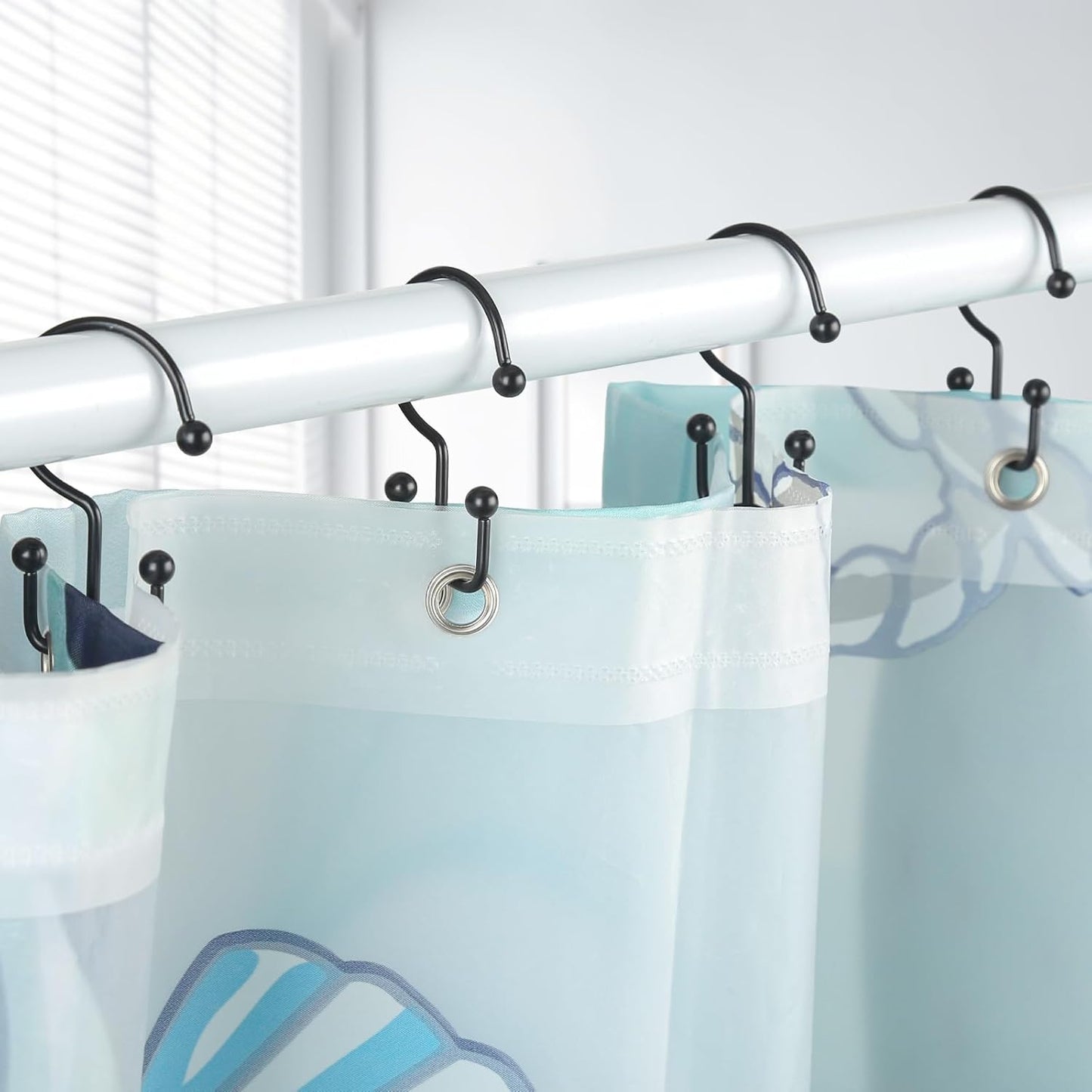 Goowin Shower Curtain Hooks, 12 Pcs Shower Curtain Rings, Durable Rust Proof Black Shower Curtain Hooks, Shower Rings for Curtain, Double Glide Shower Hooks for Shower Curtain Rods, Black