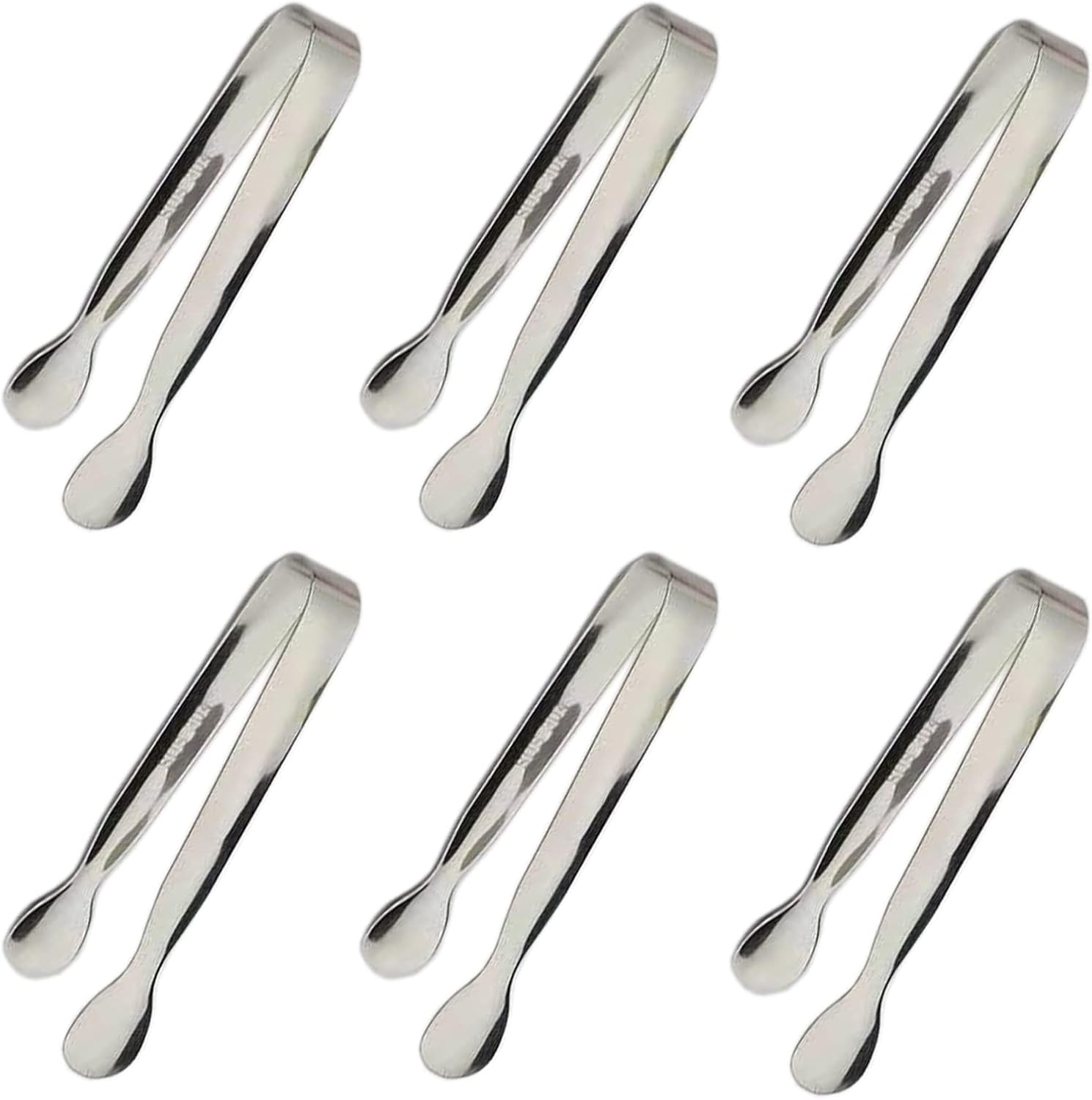 6PCS Ice Tongs Mini Sugar Tongs 4.25Inch Stainless Steel Kitchen Utensils Set,Small Serving Tong and Tiny Kitchen Tong for Appetizers,Tea Party, Coffee Bar, Desserts by Sunenlyst (Silver)