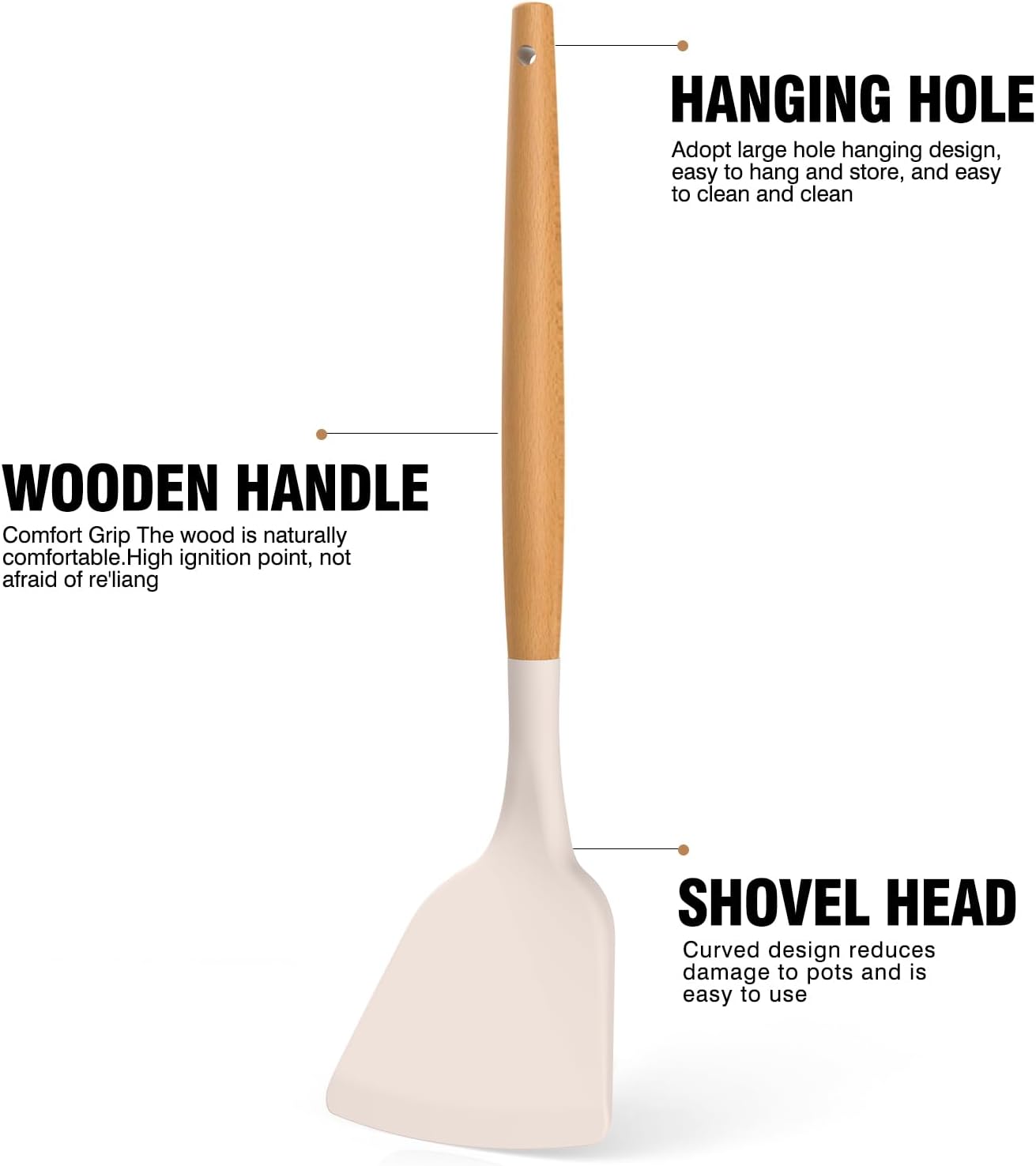 Silicone Cooking Utensils Set - AVGPD Silicone Kitchen Utensils for Cooking Wooden Handles, 446°F Heat Resistant Kitchen Utensil Spatula Sets w Holder, Gadgets for Non-Stick Cookware BPA FREE (Khaki)