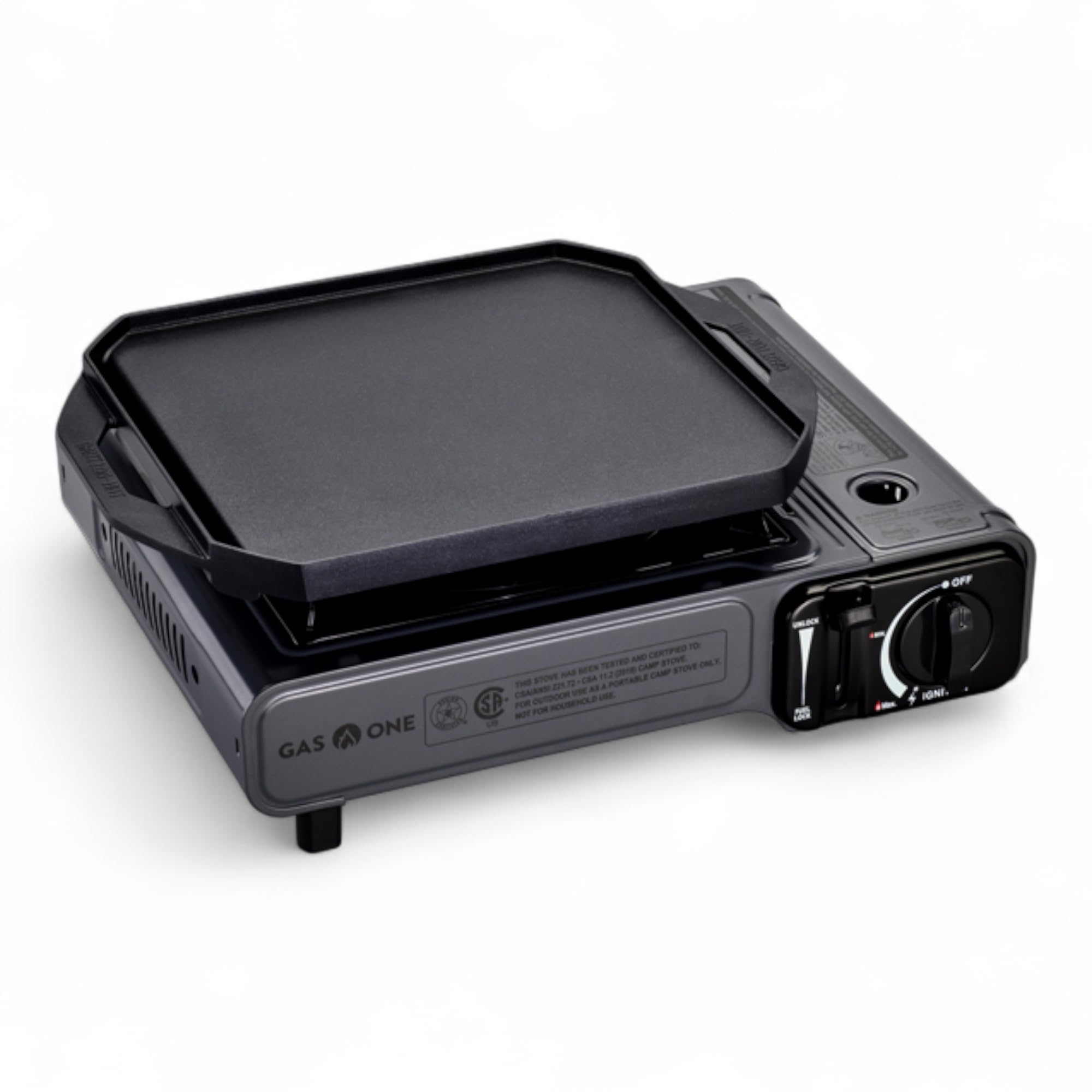 GasOne GS-1000G-KIT Butane Gas Stove with Flat Top Griddle Included – Butane Grill Tent Stove Burners for Cooking for Camping, Kitchen – Diecast Aluminum with Non Stick Coating
