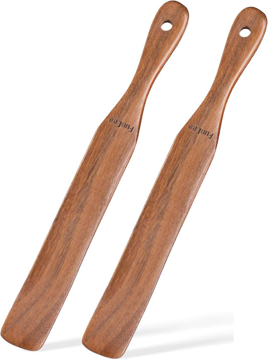 2 Pack Wooden Spurtle for Sourdough Starter, Mixing, Reaching Bottom of Jar, Dough Whisk, Long Handle Jar Spatula, Spurtles Kitchen Tools Teak Wood Kitchen Utensils kit for Baking, Cooking