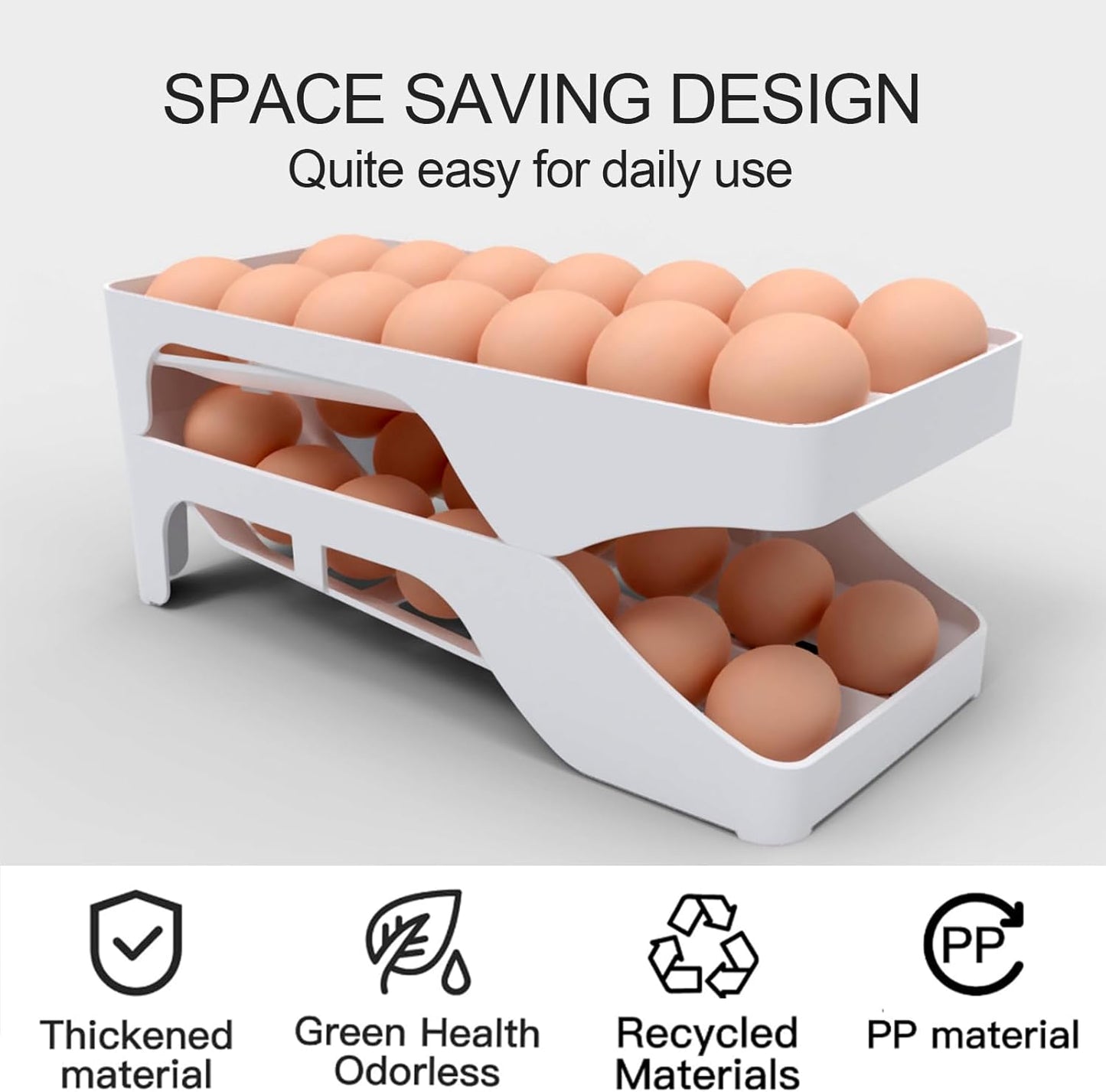 Egg dispenser for refrigerator, Automatic rolling egg holder for fridge, Space saving, Holds 28 Eggs, For kitchen,cabinets,table,refrigerator