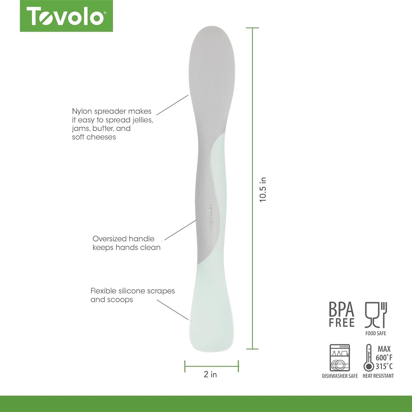 Tovolo Scoop and Spread Large Dual End Silicone Sandwich Spreader Tool with Nylon Handle, BPA Free Dishwasher Safe Silicone and Nylon Tool for Spreading and Scooping, Blue Haze and Oyster Gray