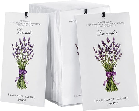 MYARO 12 Pack Lavender Scented Sachets | Odor Eliminator & Air Freshener for Drawer, Closet, Car, Shoes, Gym Bag, Suitcase | Home Fragrance Gift Set