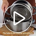 GOLDEN KEY 3.2 QT Steamer Pot With Lid - 2-Tier 18/8 Stainless Steel，Multipurpose Steaming Cookware with Vegetable Steam Basket, Oven & Dishwasher Safe, Triple Bottom for Even Heating, Perfect for Dumplings, Seafood and Vegetables