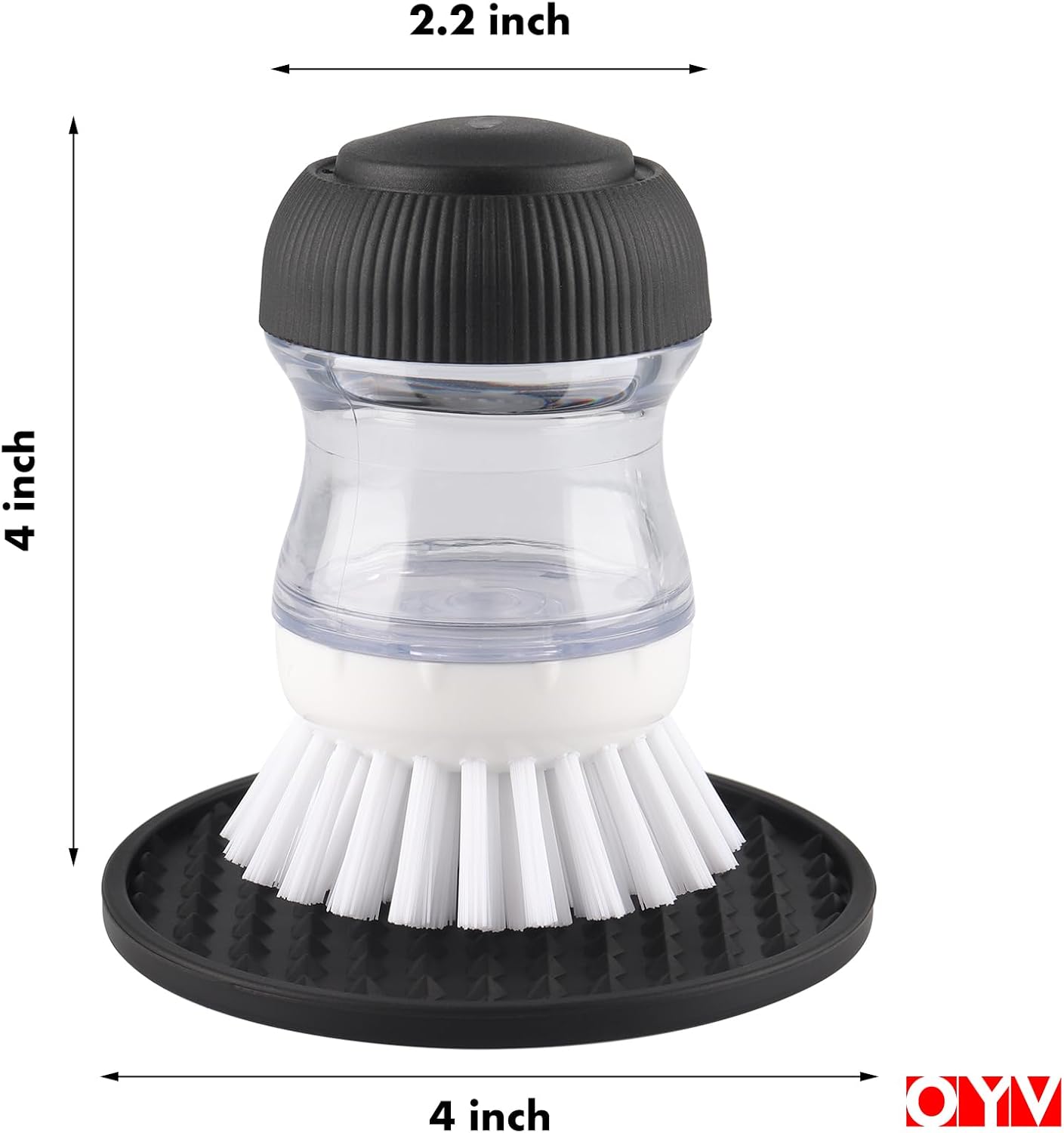 OYV Soap Dispensing Palm Brush, Dish Brush Set with Silicone Drip Tray and One Refill, Kitchen Dish Scrub Brush for Cleaning Pots, Pans, Sinks