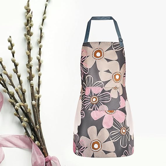 DILLMAN 2 Pack Floral Aprons with Pocket Blooming Womens Waterproof Adjustable Cooking Aprons Kitchen Gardening Salon