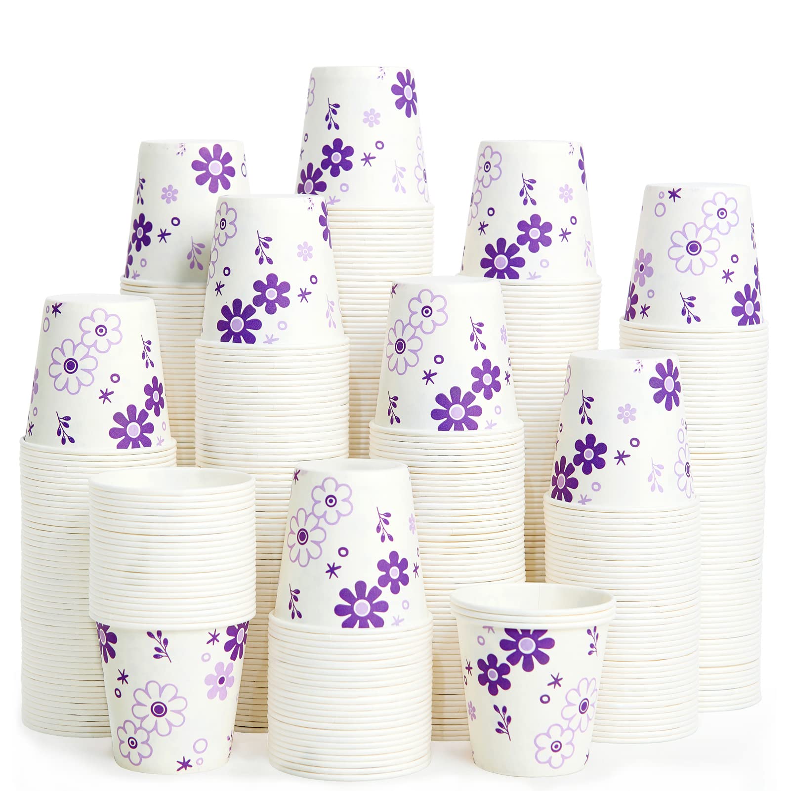 [300 Pack] 3oz Disposable Bathroom Cups, Paper Mouthwash Cups, Cold Disposable Drinking Cup for Party, Picnic, BBQ, Travel, and Event, Purple Floral | Mouthwash Cups, for Party, for Picnic, for BBQ, for Travel