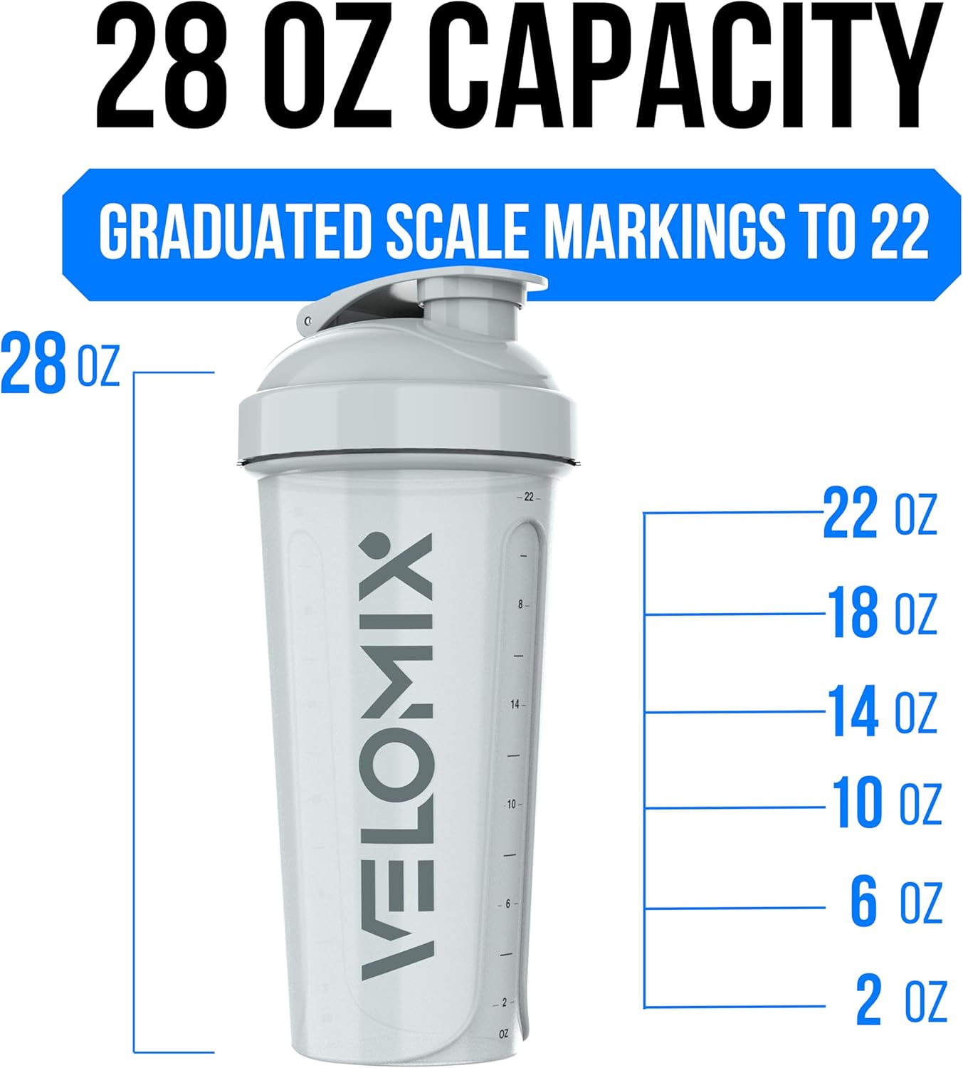 VELOMIX -4 Pack- 28 oz Protein Shaker Bottles for Protein Mixes - 4x Wire Whisk | Leak Proof Shaker Cups for Protein Shakes | Protein Shaker Bottle Pack (Silver Mix)