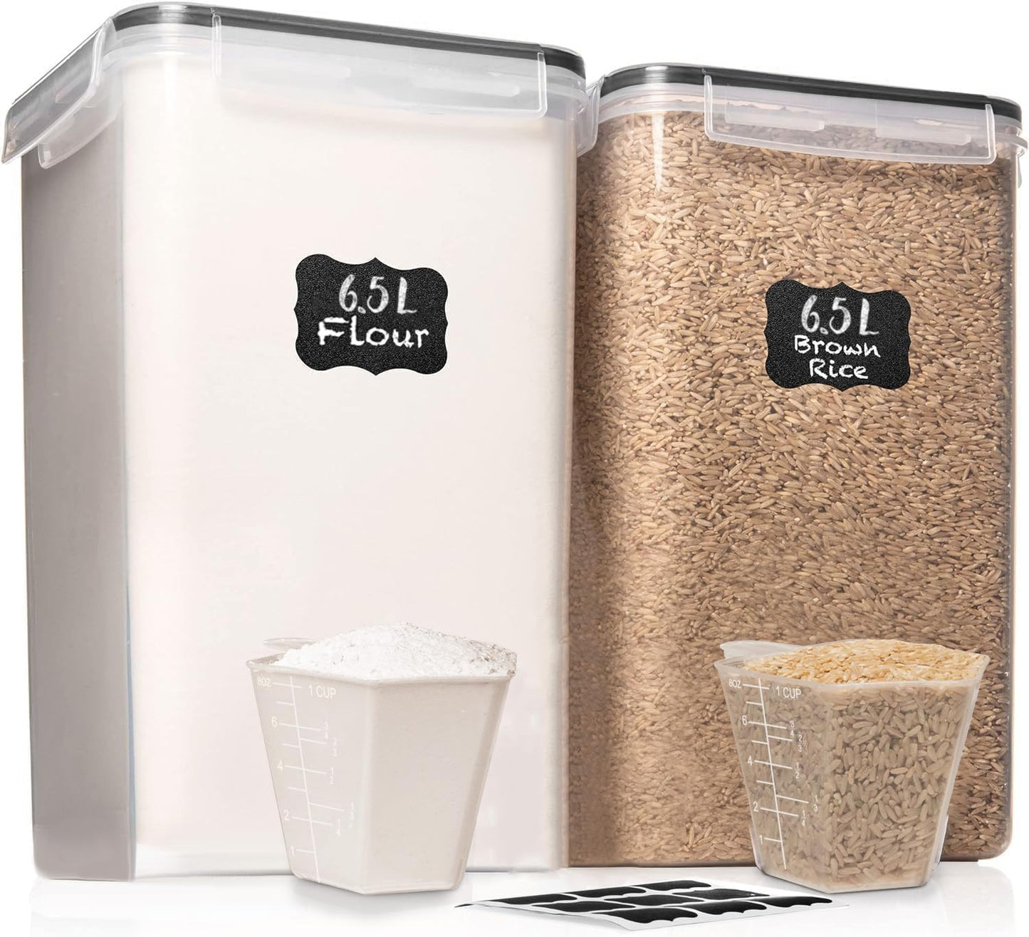 WHITE FEATHER SUPPLIES 2 PC [6.5L / 220 Oz] Large Food Storage Containers with Lids Airtight - BPA Free Clear Plastic Kitchen and Pantry Storage Containers, Bulk Storage for Cereal, Flour, Sugar, Rice
