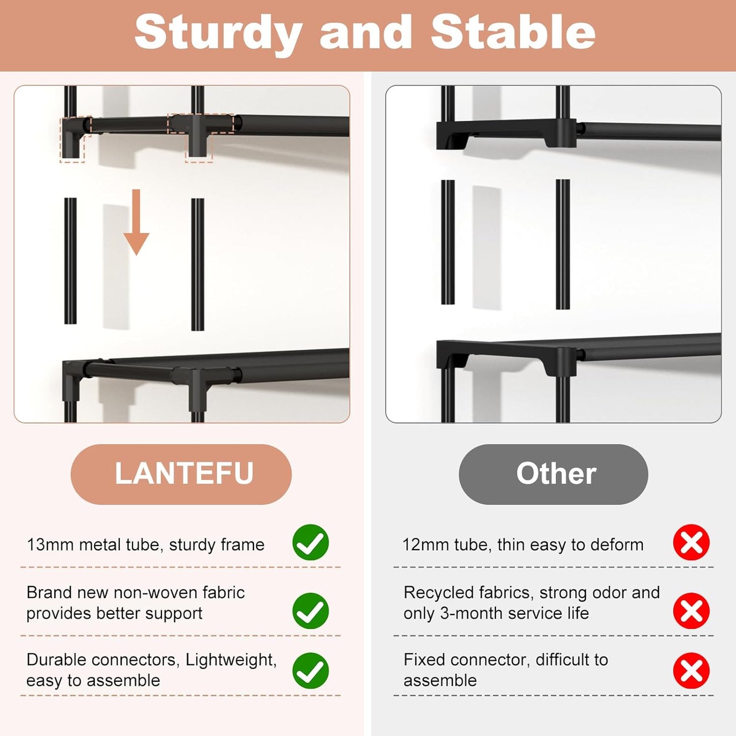 10 Tiers Tall Shoe Rack 20-25 Pairs Boots Organizer Storage Sturdy Narrow Shoe Shelf for Entryway, Closets with Hooks, Black