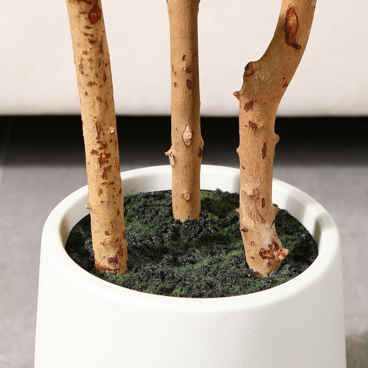 Artificial Fiddle Leaf Fig Tree with White Planter,5ft Tall Fake Tree with Natural Wood Trunk for Home Decor, Faux Ficus Tree Fake Moss for Indoor Office Living Room