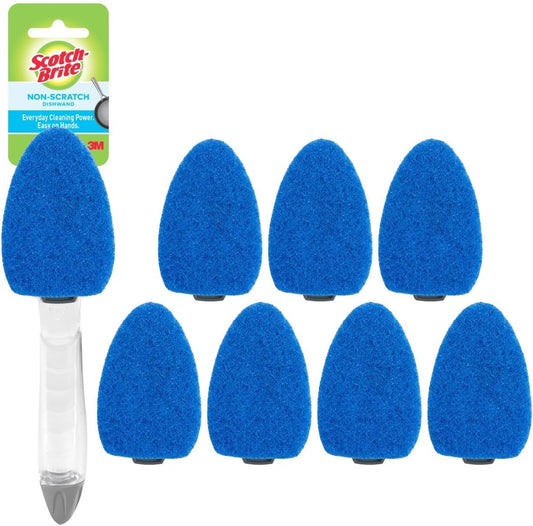 Scotch-Brite Non-Scratch Dishwand Kit, 1 Dish Wand & 7 Sponge Refills, Keep Hands Out of the Mess, Removes Stuck-on Food, Best for Nonstick Pots and Pans, Glass, & Tubs, Fits all Scotch Brite Refills