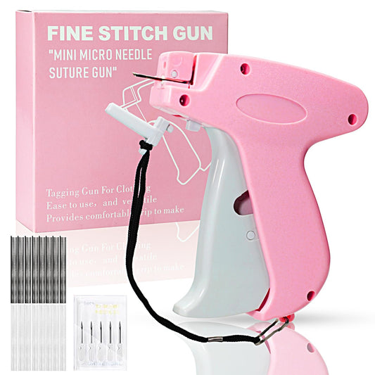 Stitch Gun for Clothes， Handheld Stitch Gun Quick Clothing Fixer，Sewing Kit Includes 1,000 Black Fasteners & 1,000 White Fasteners & 6 Needles (Pink)