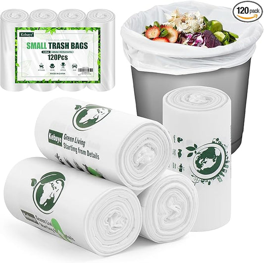 Small Trash Bags 1.2 Gallon, Biodegradable Gallon Waste Bag, Mini Compostable Strong Bathroom Wastebasket Can Liners Garbage Bags for Home Office Kitchen Fit 5 Liter 5L, 1 Gal, White