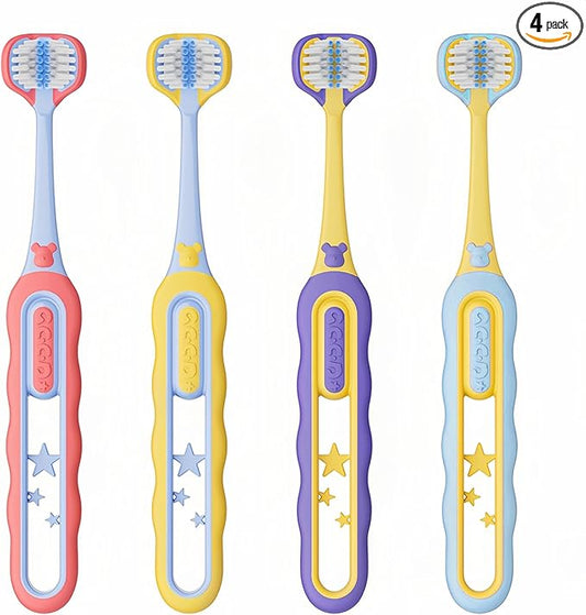 EASICUTI Soft Toddler Toothbrushes, Efficient 3 Sided Toothbrush, Baby Toothbrush 12 Months and up,Infant Toothbrush, Toddler Training Tooth brush for Ages 2-12 Years, Cleans All Sides-4 Pack (Patent)