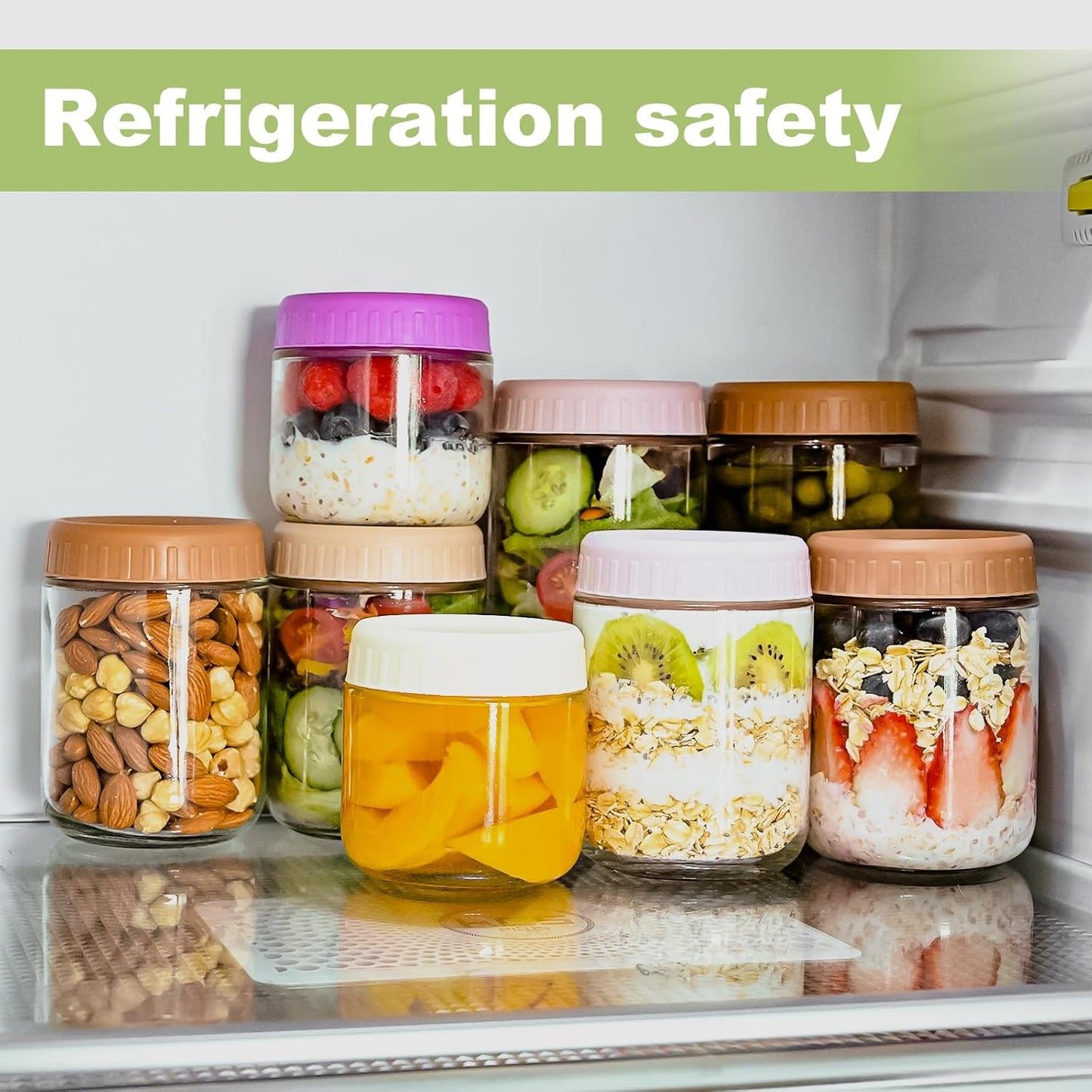 Overnight Oats Containers with Lids, 16oz Glass Jars with Lids 4 pcs, Wide Mouth Mason jars for Salad, Yogurt, Snacks, Meal Prep