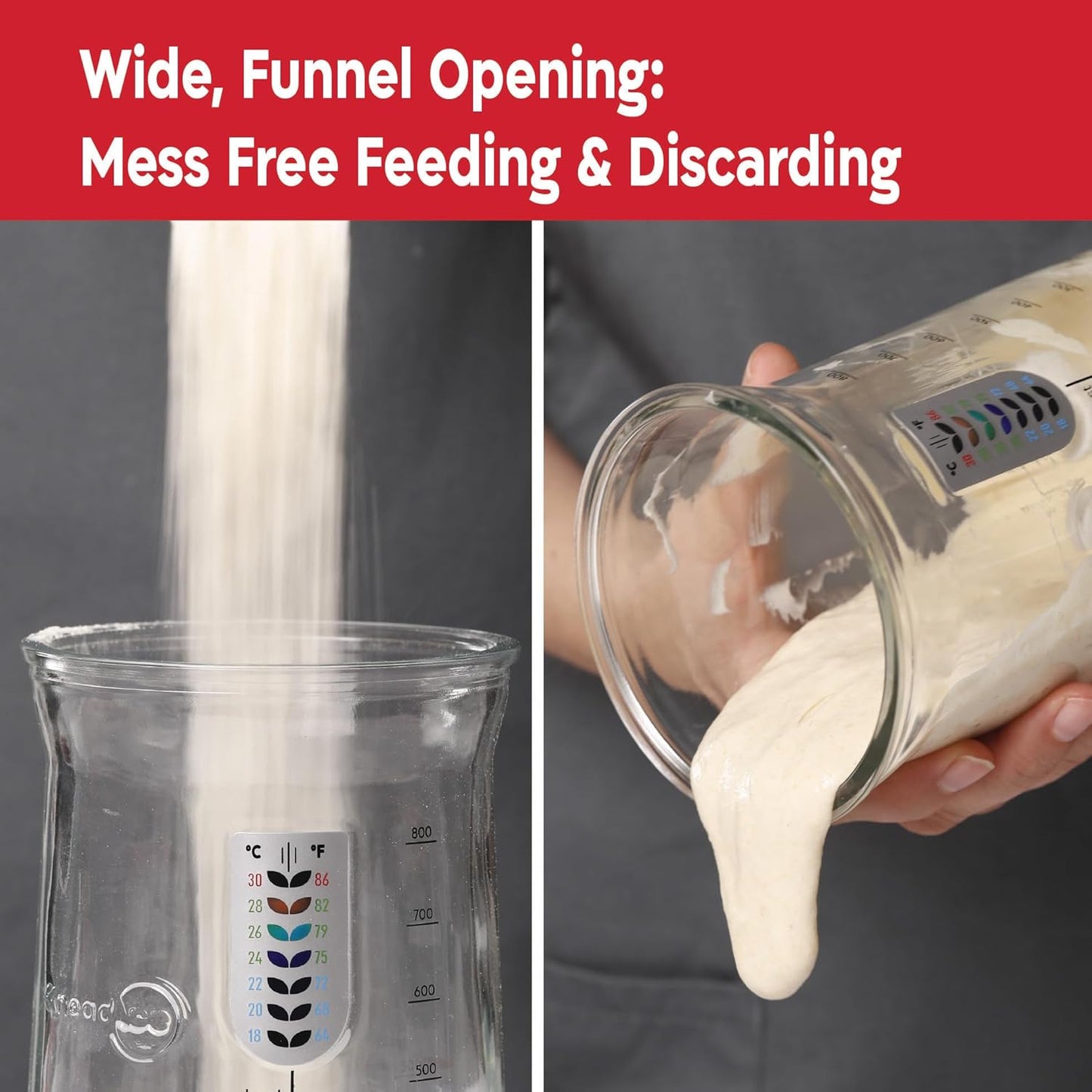 KNEADACE Pro Sourdough Bread Starter Kit - 34 oz Large Capacity Sourdough Starter Jar with 5 unique features for the perfect sour dough bread & sourdough starter kit - sourdough supplies (KA06)