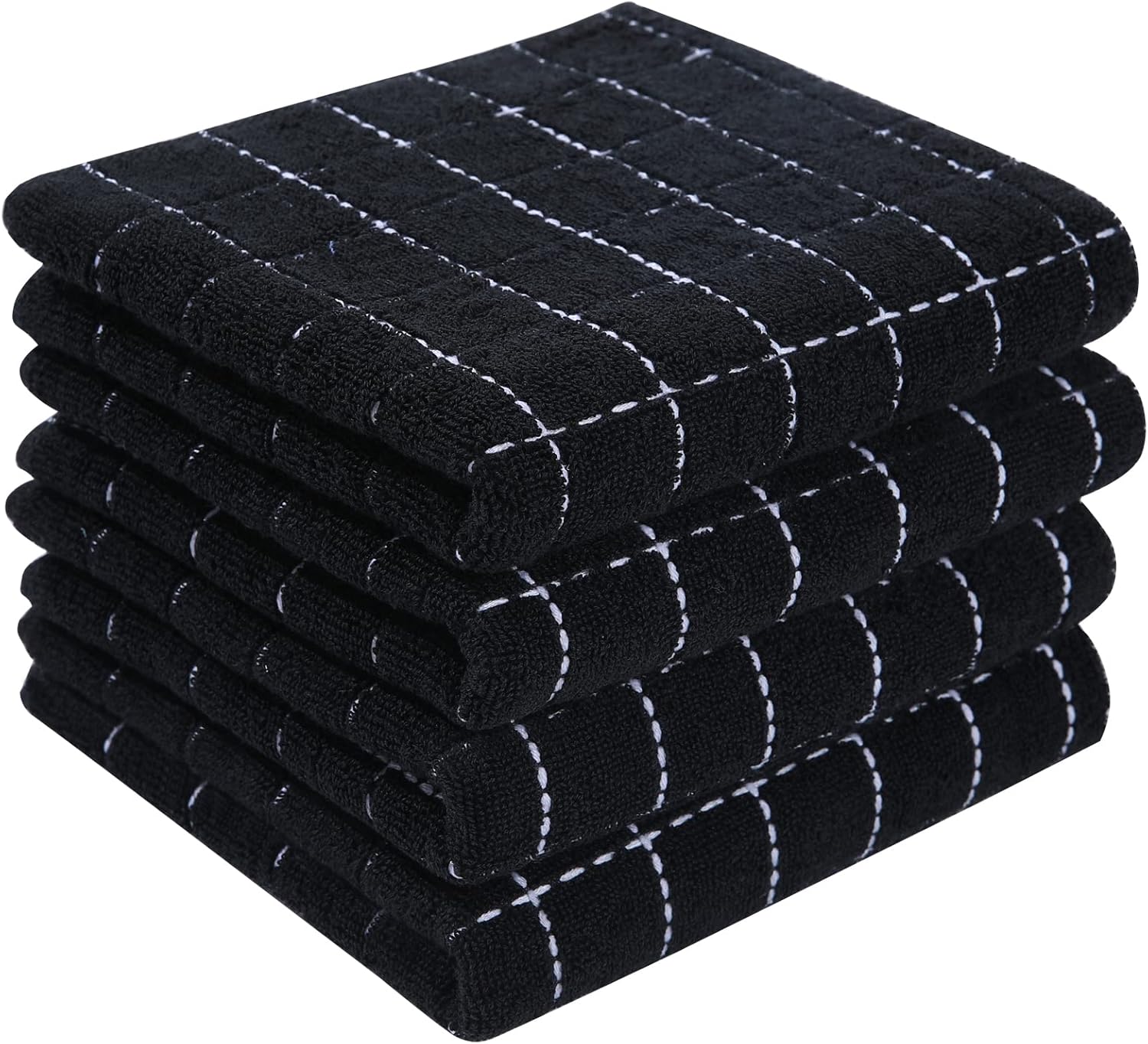 Homaxy 100% Cotton Terry Kitchen Towels(Black, 13 x 28 inches), Checkered Designed, Soft and Super Absorbent Dish Towels, 4 Pack | 100% Cotton Terry, Black, 13 x 28 inches, Checkered Designed, 4 Pack