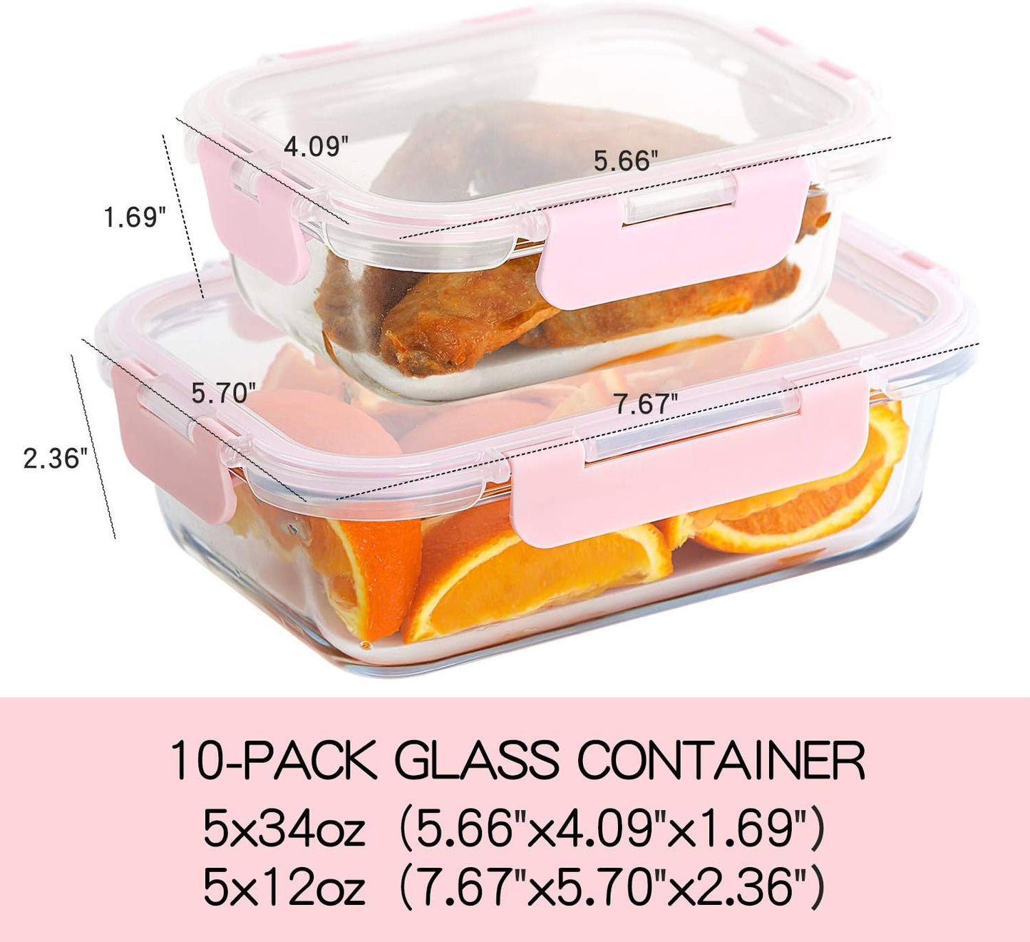 C CREST [10 Pack] Glass Meal Prep Containers, Food Storage Containers with Lids Airtight, Glass Lunch Boxes, Microwave, Oven, Freezer and Dishwasher Safe